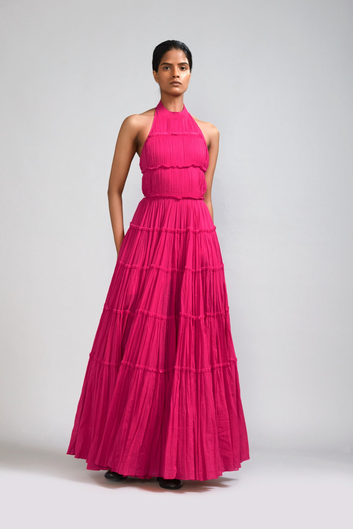 Pink Backless Tiered Gown