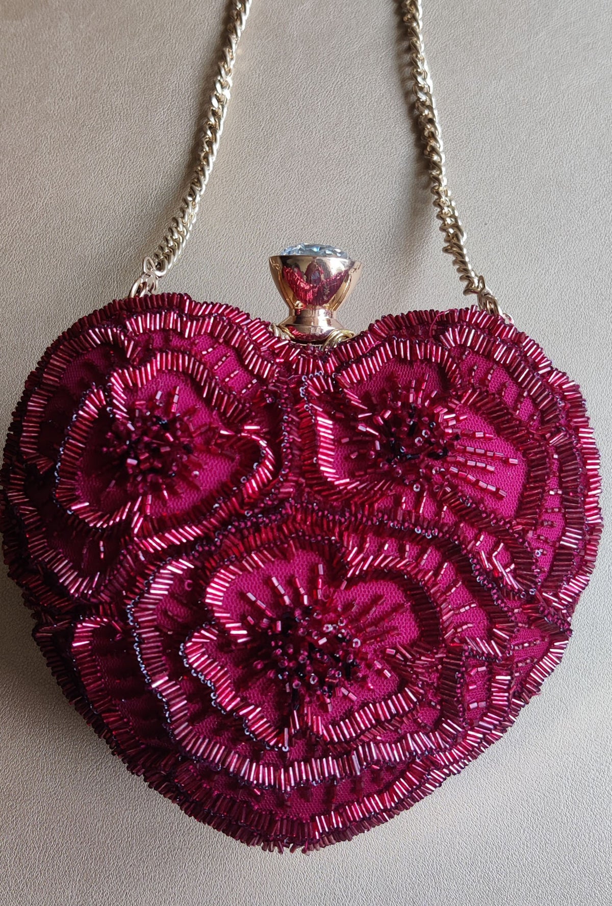 Crimson Red Floral Heart Bag