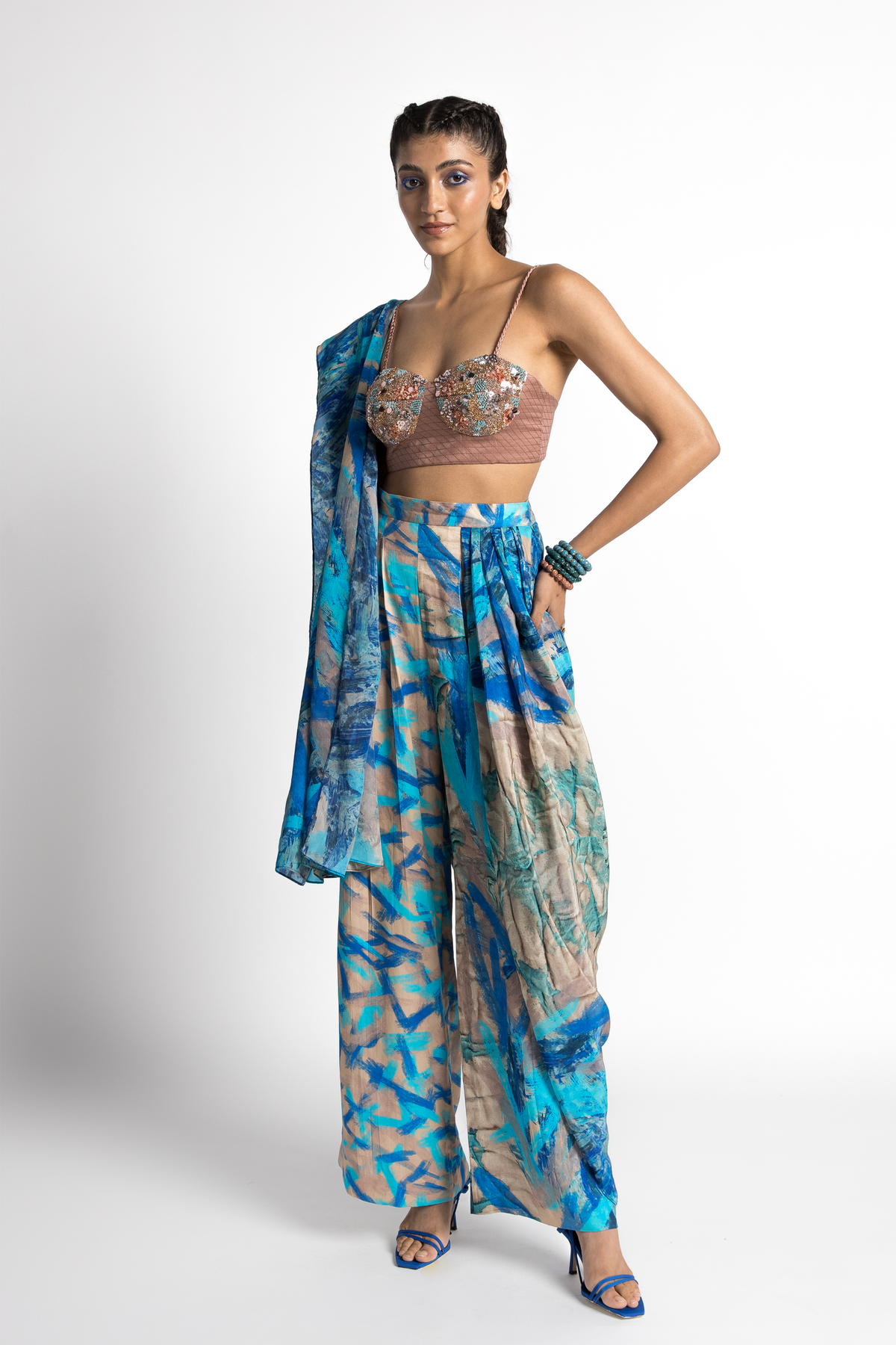 Quartz Bustier With Saree Pant