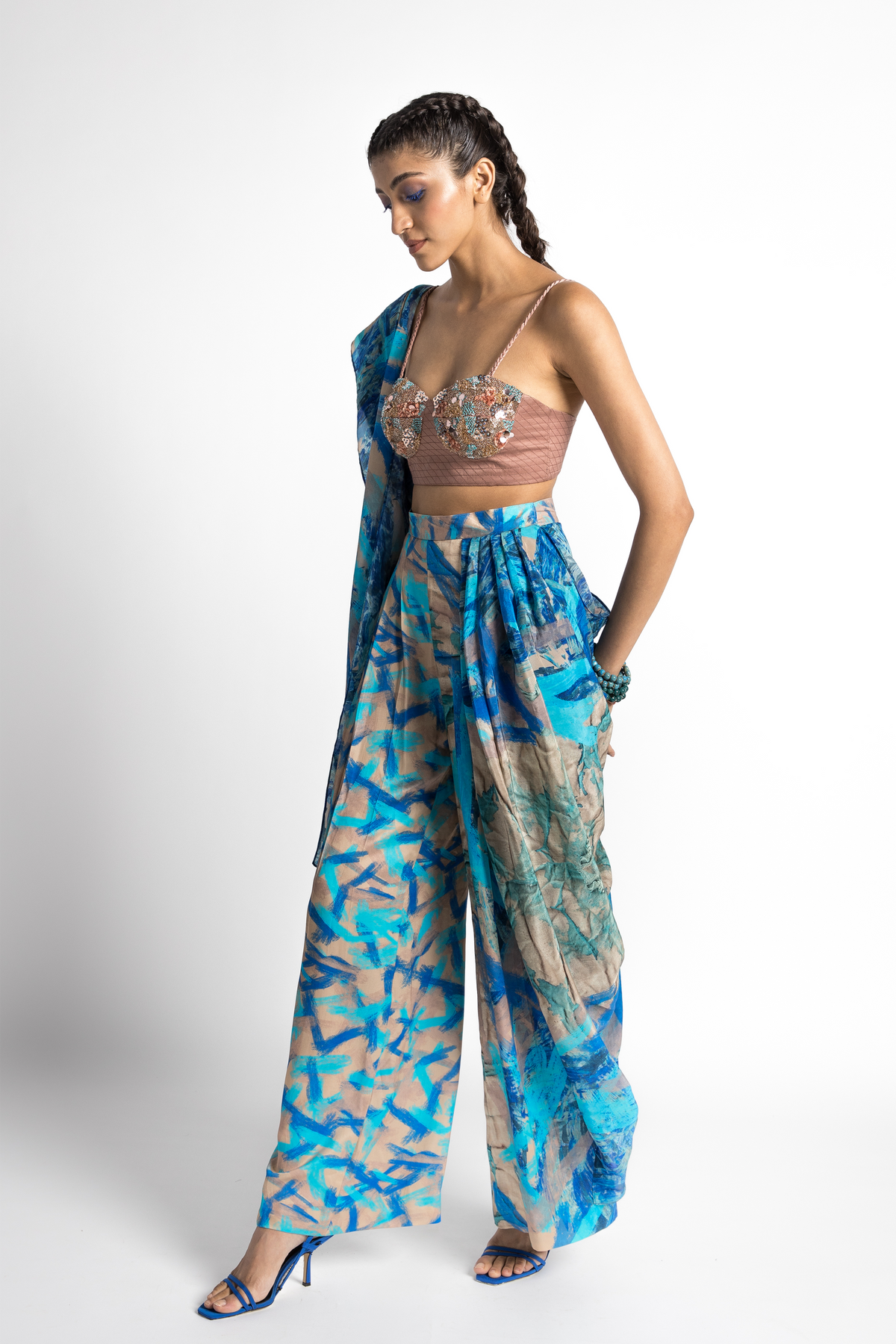 Quartz Bustier With Saree Pant