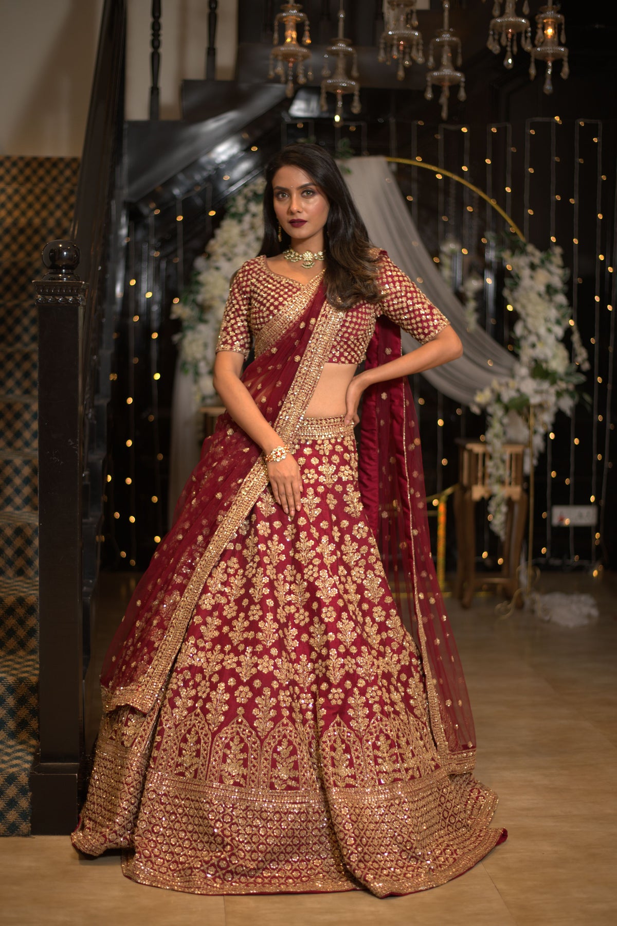 Wine Heavy Emblished Lehenga