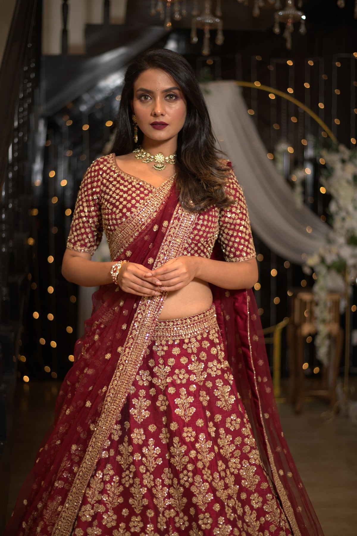 Wine Heavy Emblished Lehenga