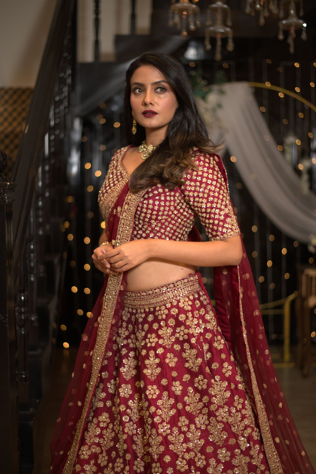 Wine Heavy Emblished Lehenga