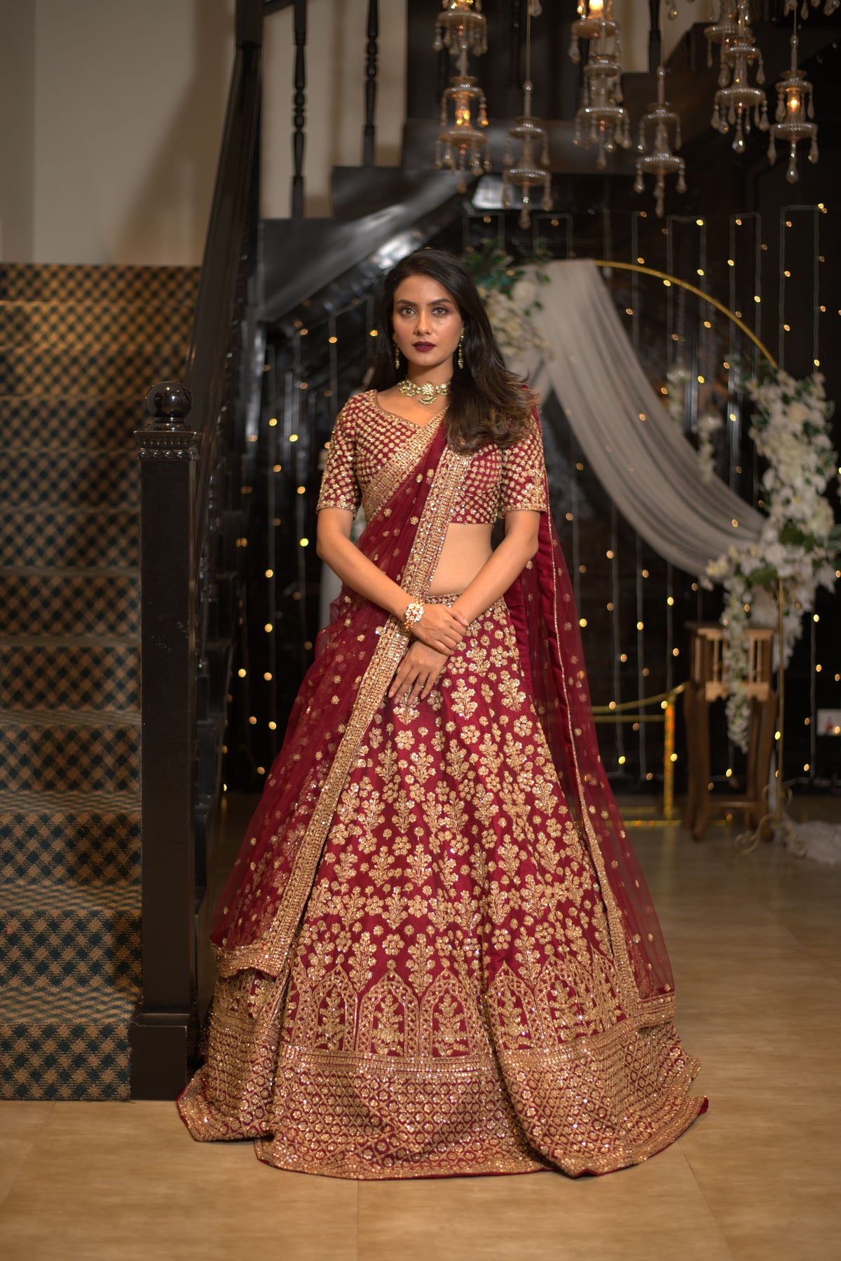 Wine Heavy Emblished Lehenga