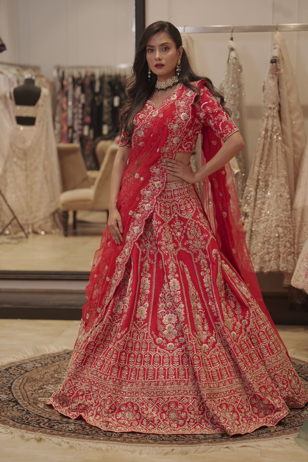 Red Heavy Lehengs