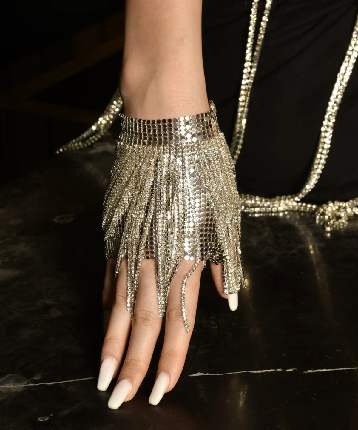 Rhinestone Silver Glove