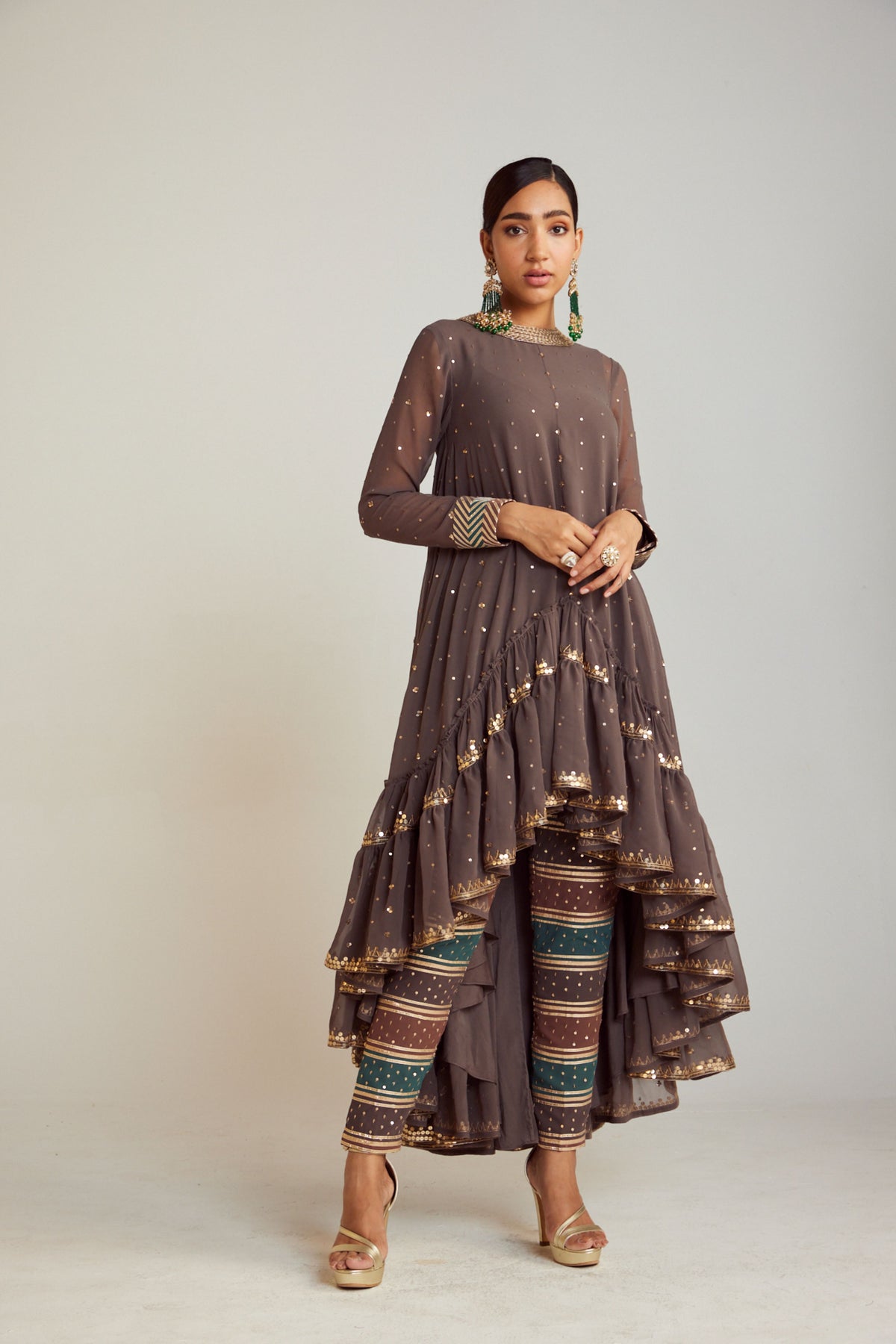 Charcoal Grey Asymmetrical Kurta Set