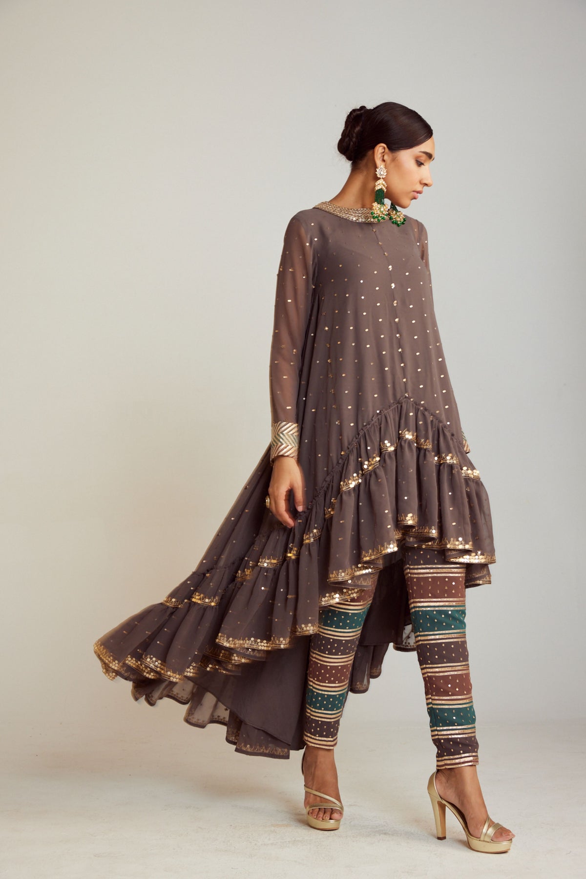 Charcoal Grey Asymmetrical Kurta Set