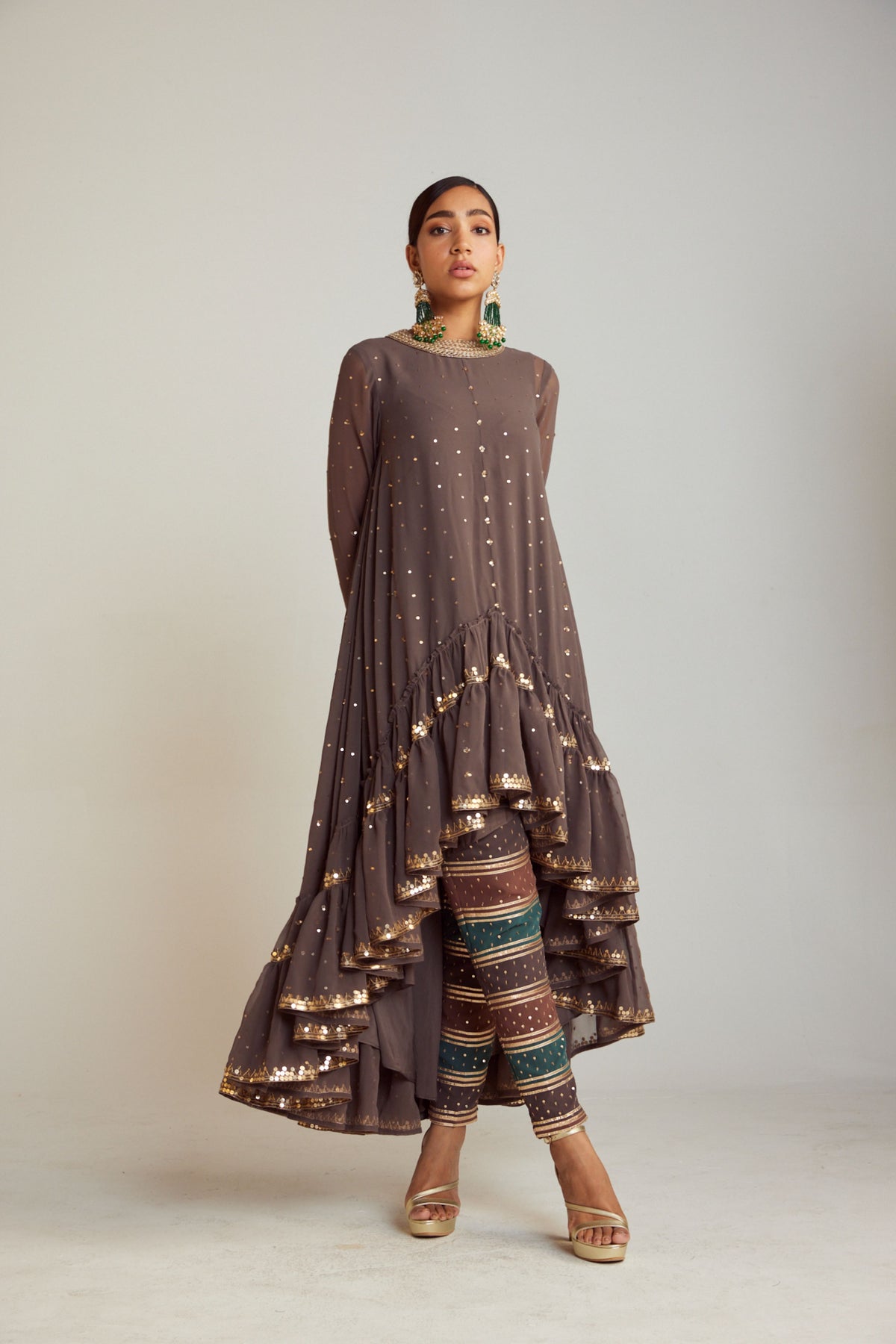 Charcoal Grey Asymmetrical Kurta Set