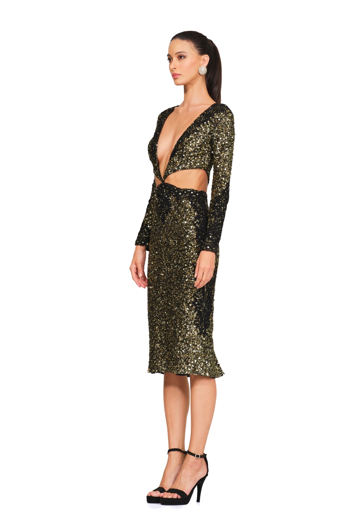 Gold Sequins Cord Embroidered Short Dress