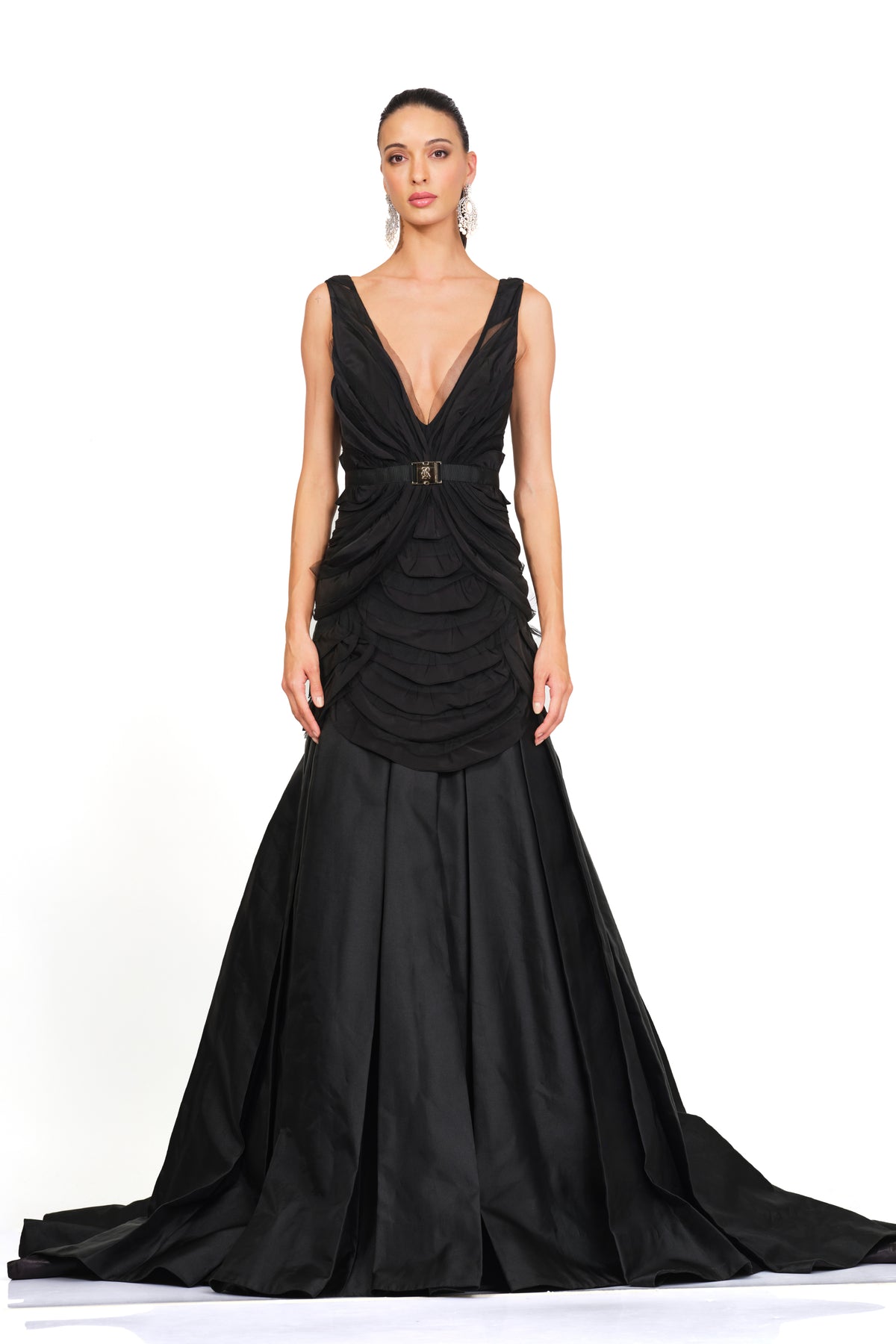 Frill Layered Black Gown