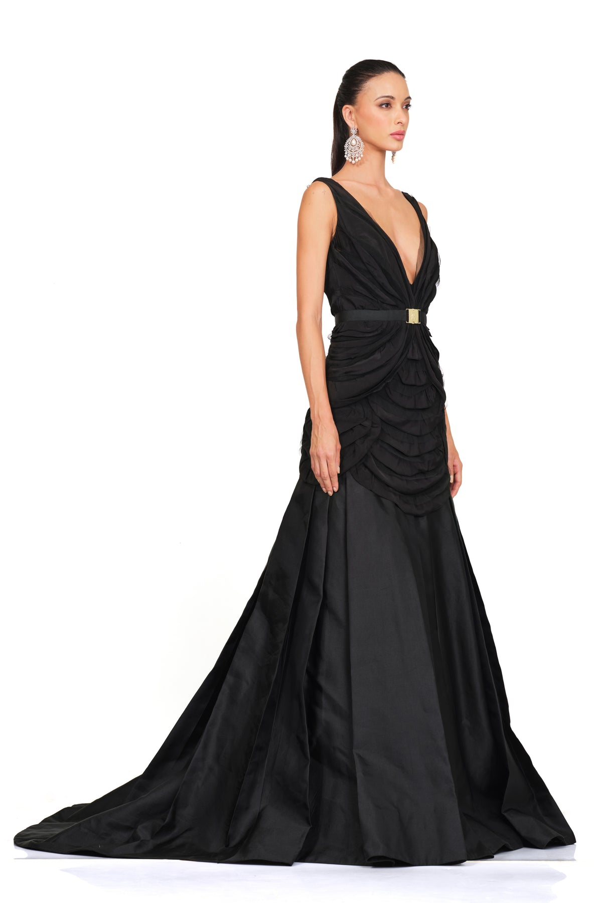 Frill Layered Black Gown