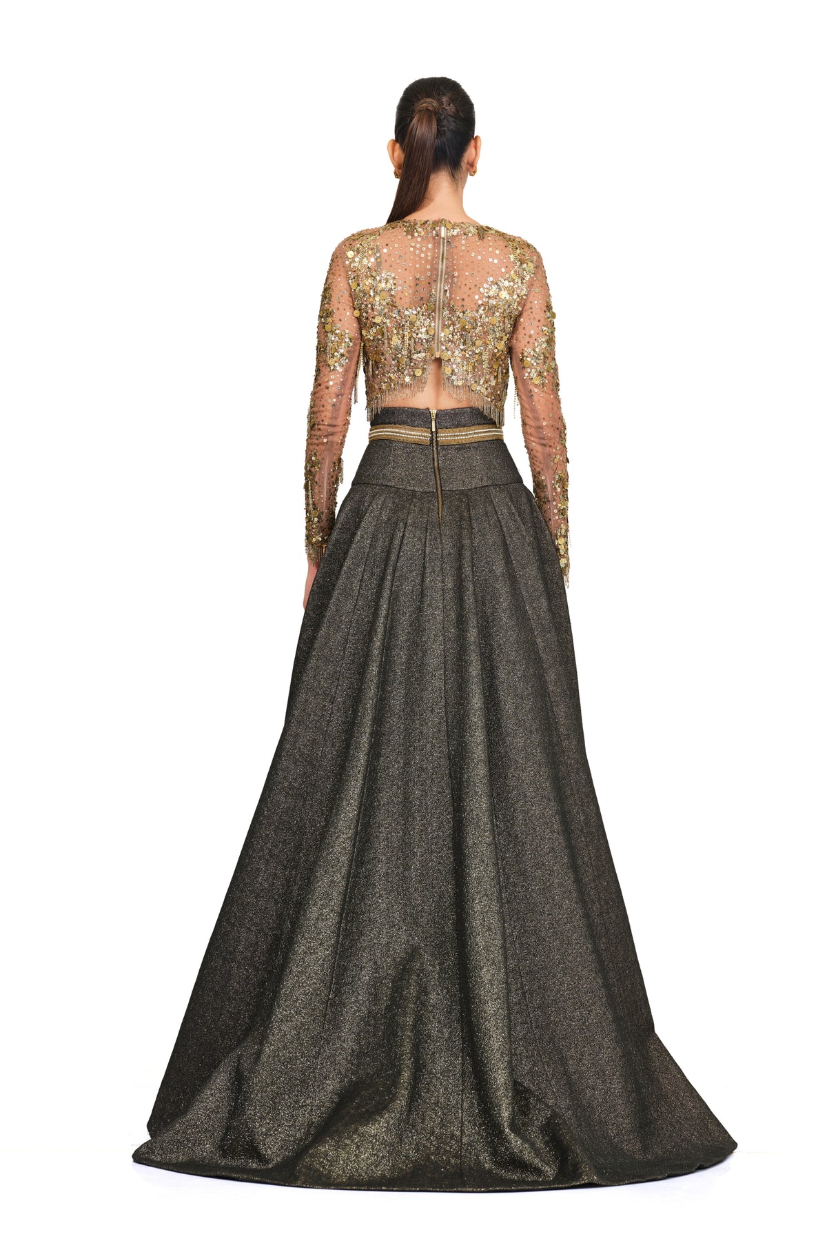 Embroidered Sequin Bustier With High Waisted Lehenga