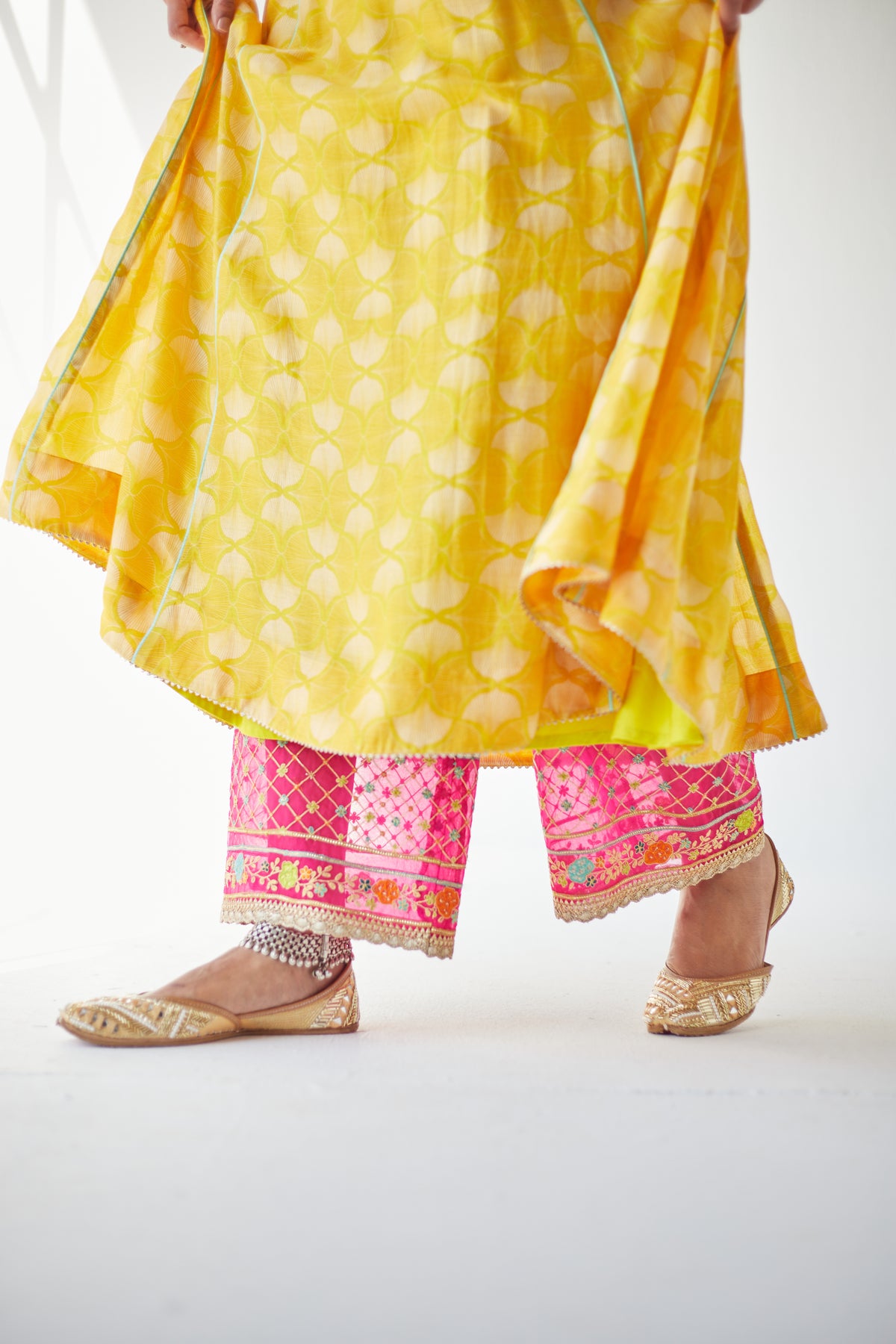 Yellow Side Kali Kurta Set