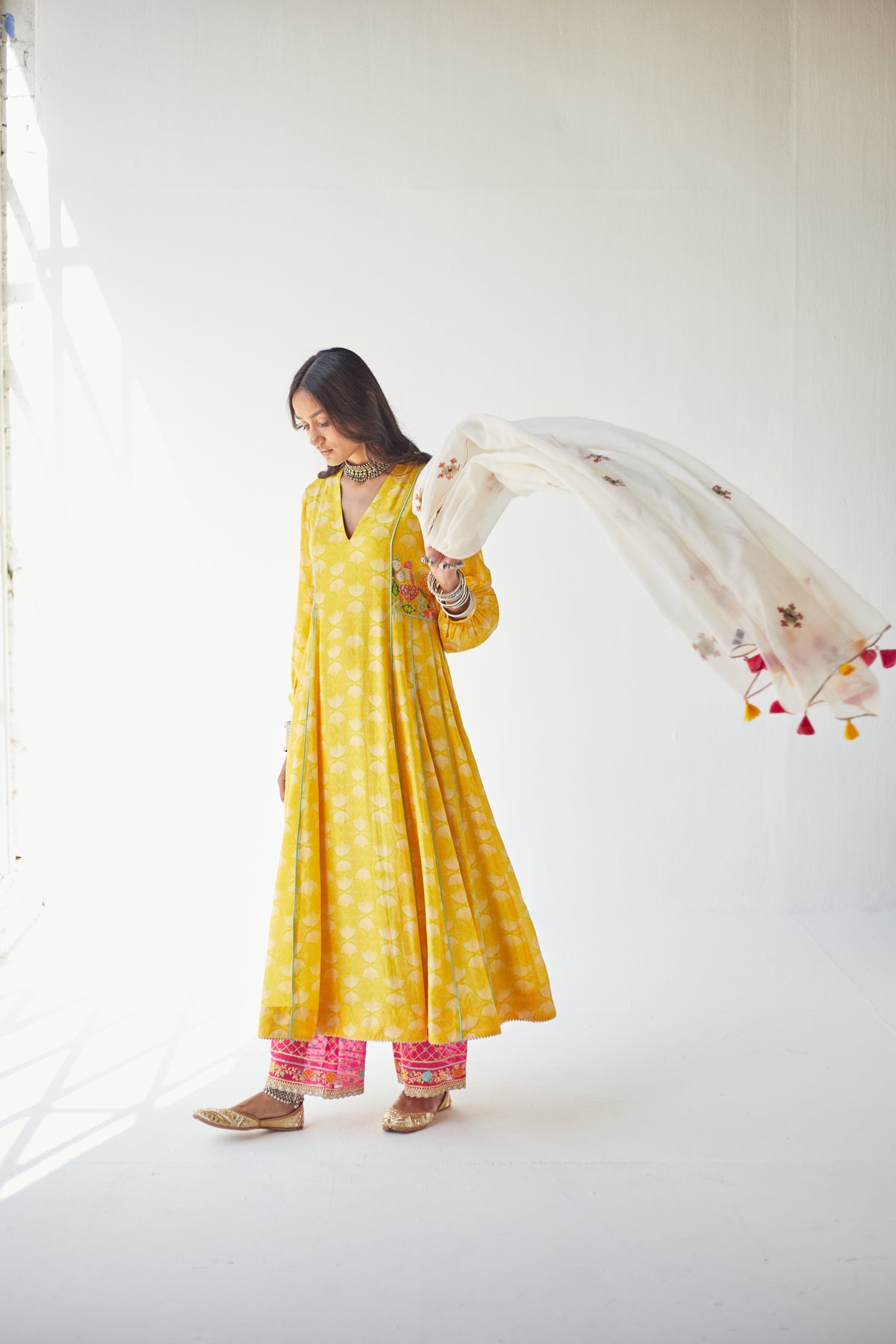 Yellow Side Kali Kurta Set