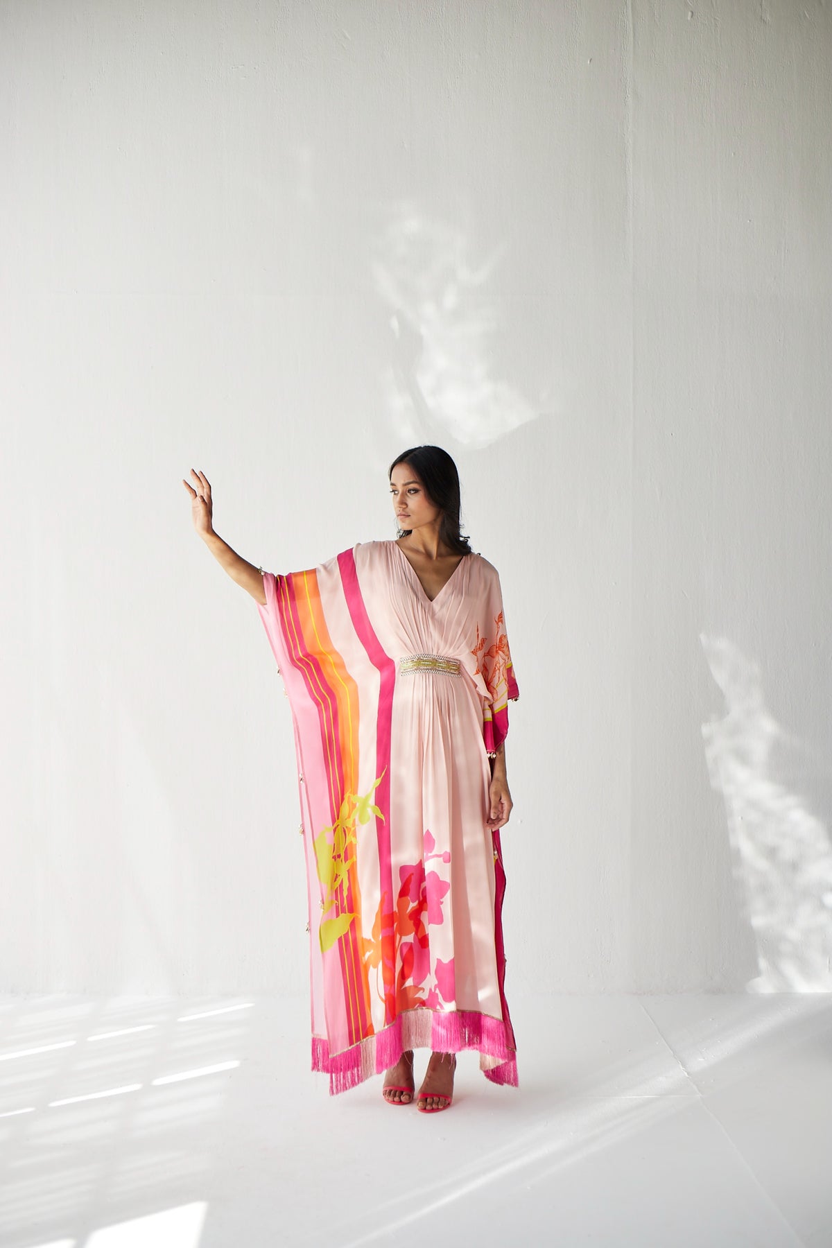 Nude pink belt kaftan