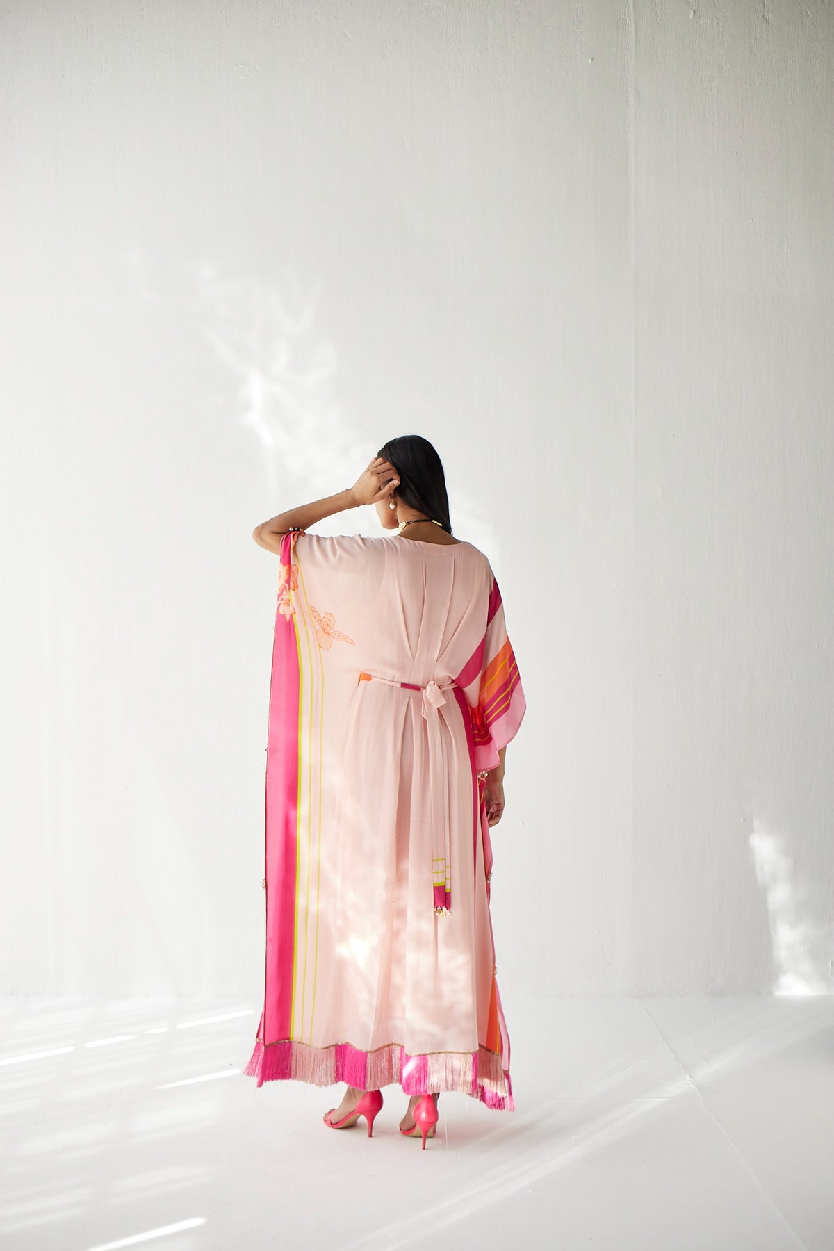 Nude pink belt kaftan