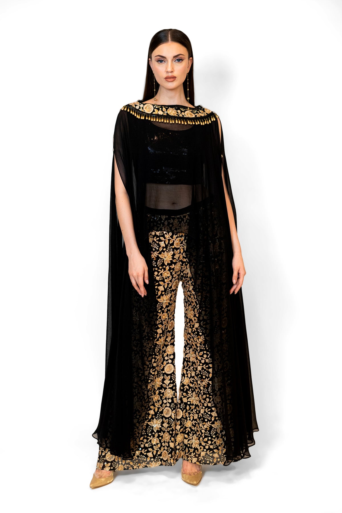 Black and Gold Adha Cape Set