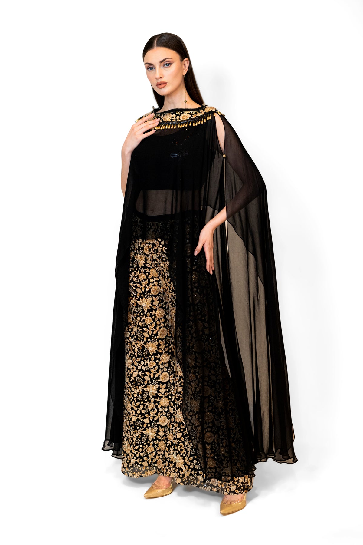 Black and Gold Adha Cape Set