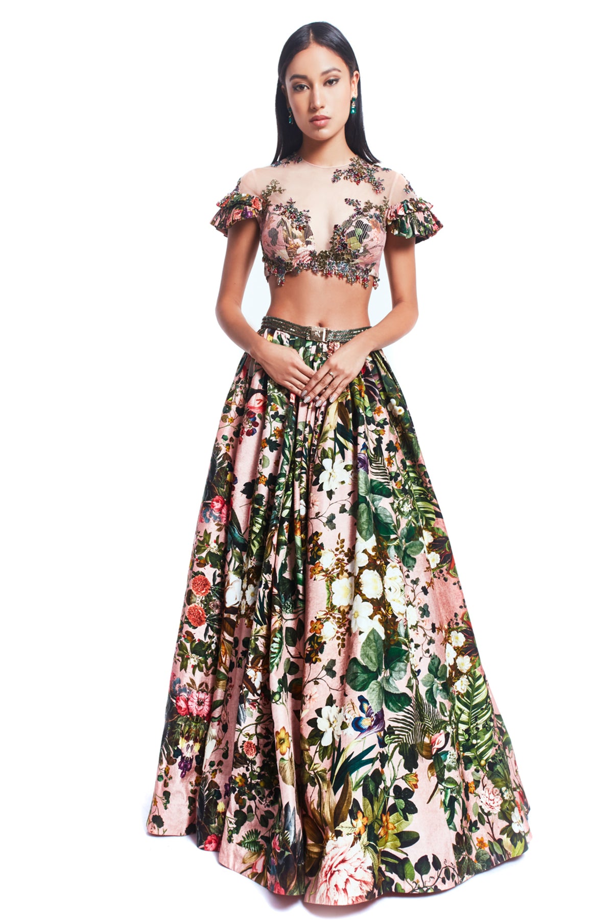 Printed Patchwork Blouse &amp; Lehenga