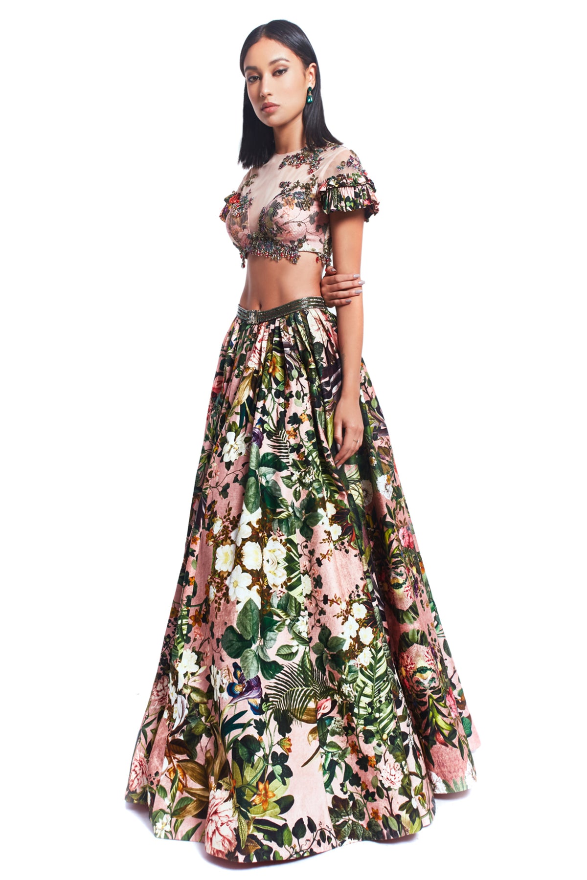 Printed Patchwork Blouse &amp; Lehenga