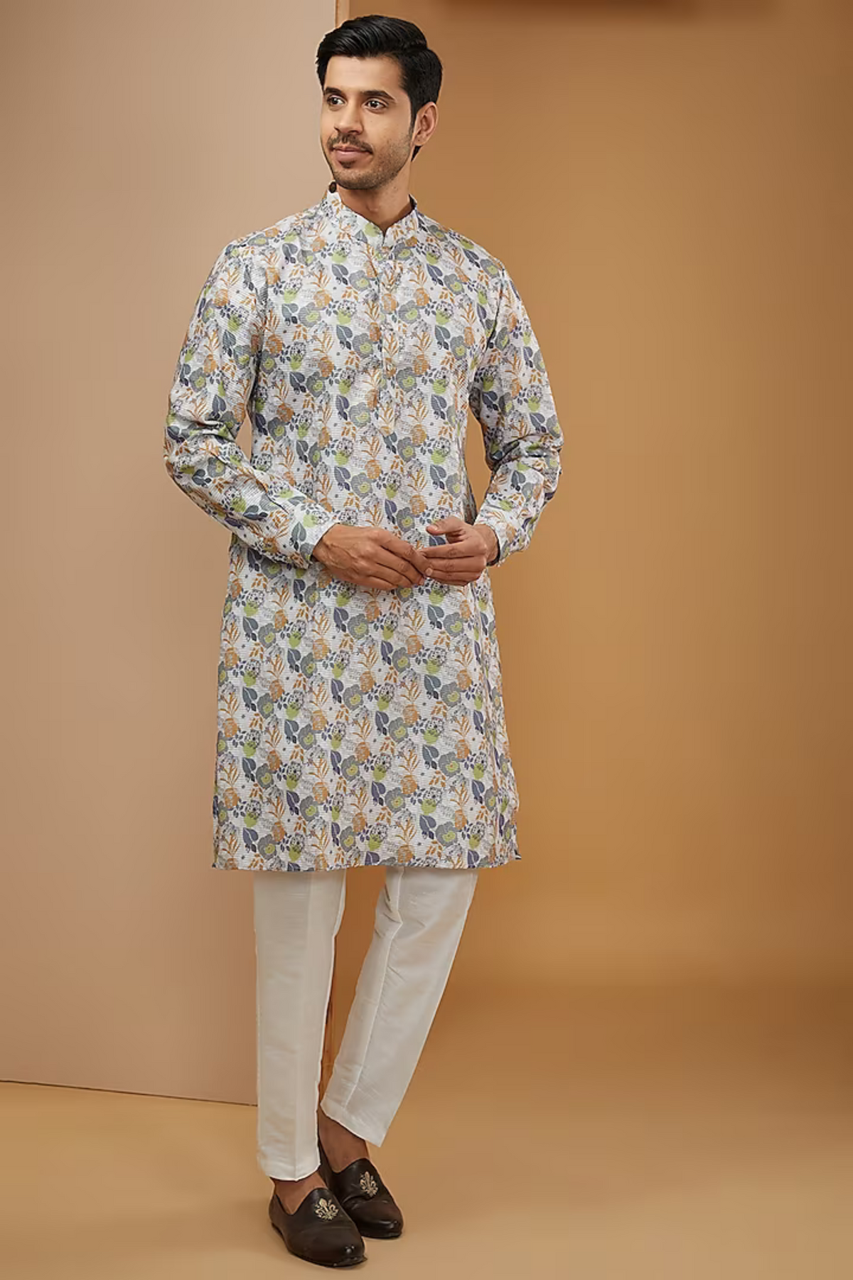 Off White Floral Printed Kurta Set