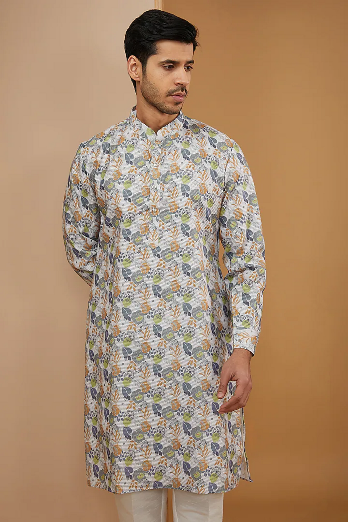 Off White Floral Printed Kurta Set