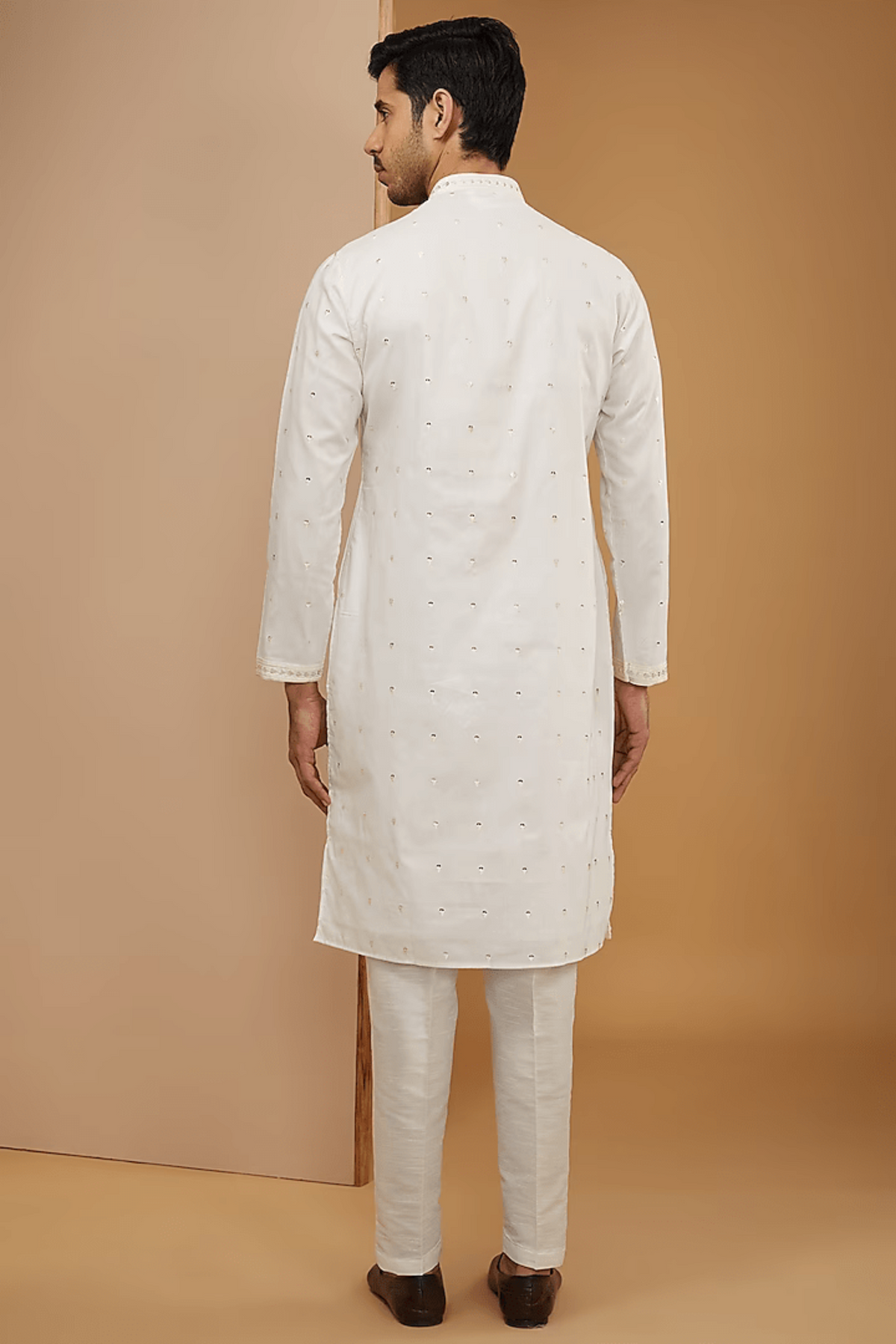 Off White Mirror Embroidered Kurta Set