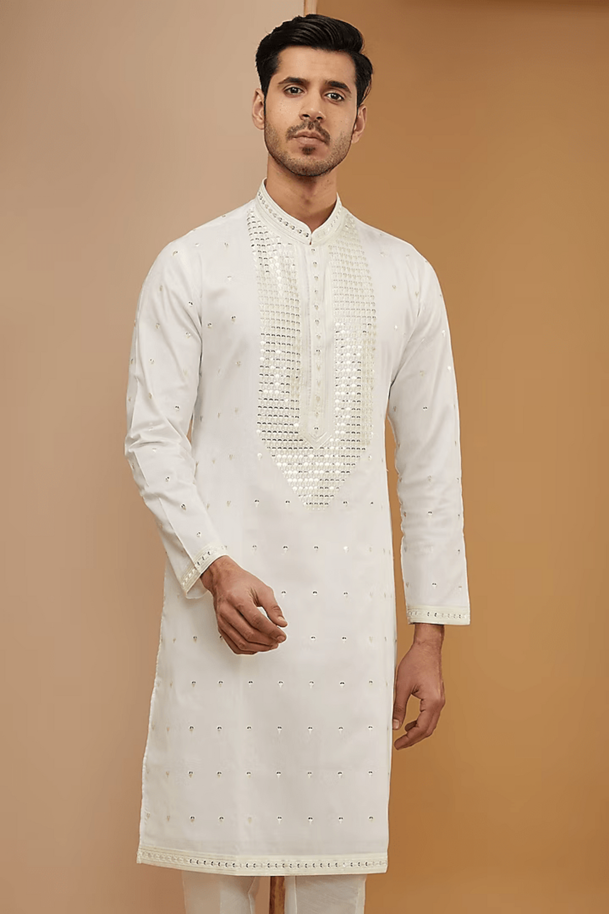 Off White Mirror Embroidered Kurta Set