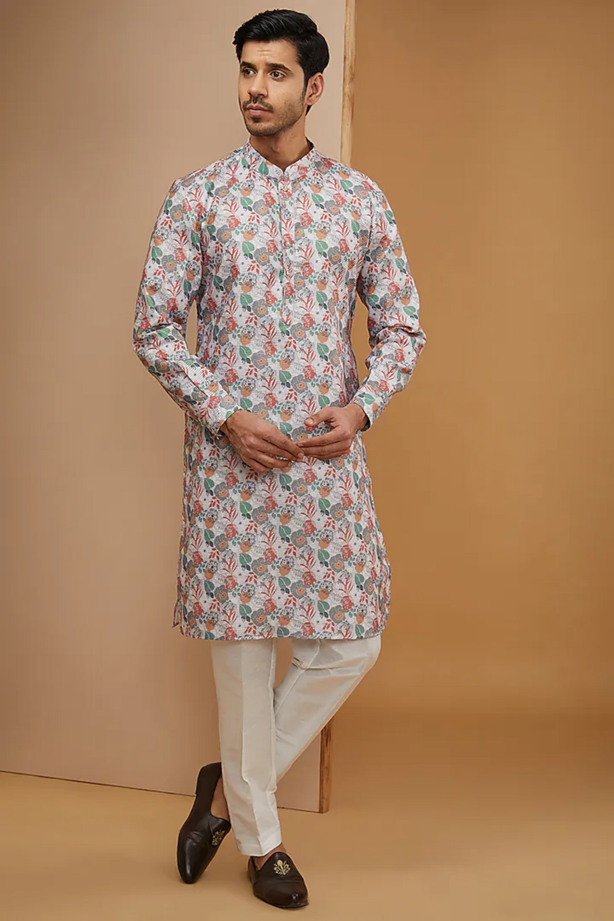 Off White Floral Printed Kurta Set