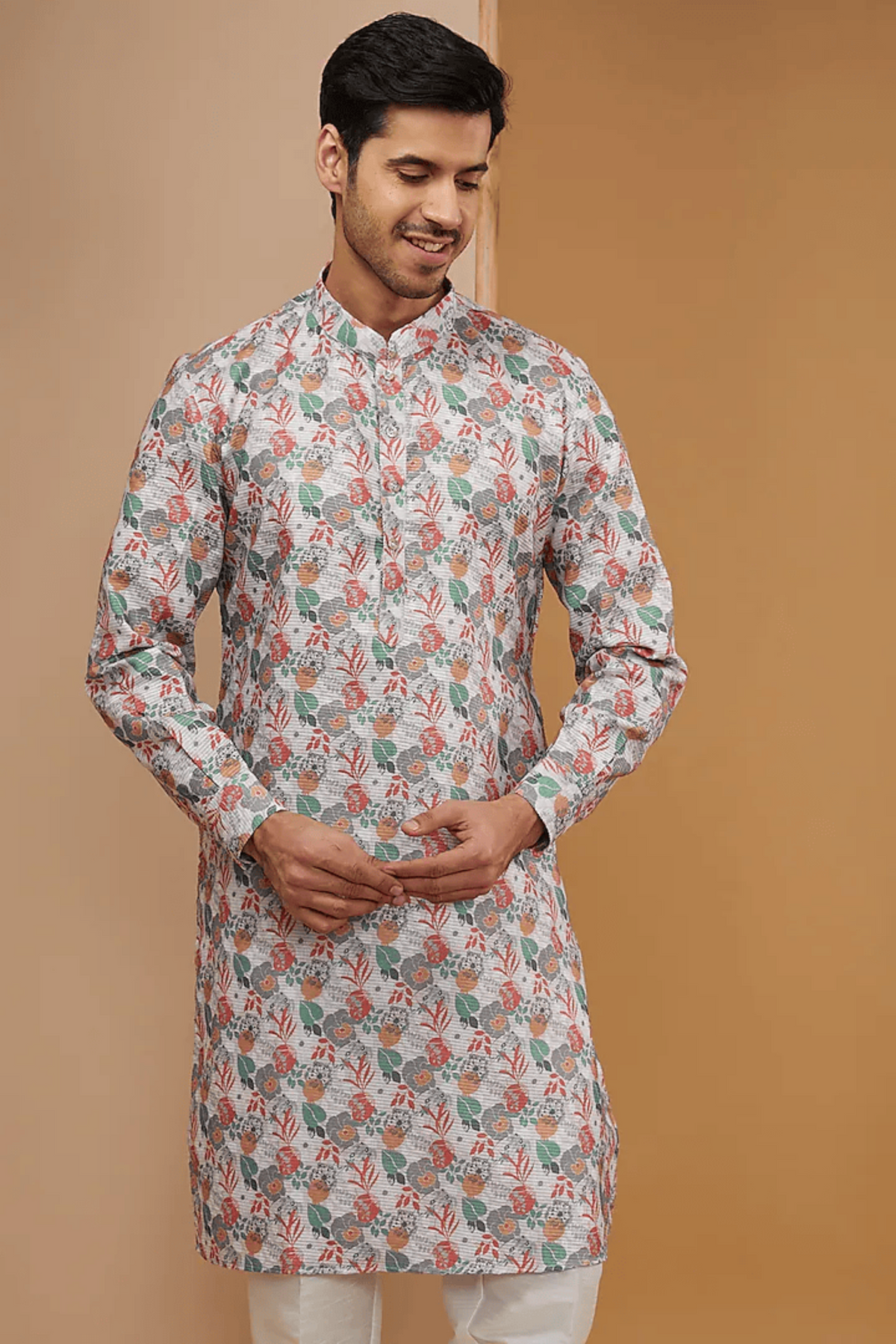 Off White Floral Printed Kurta Set