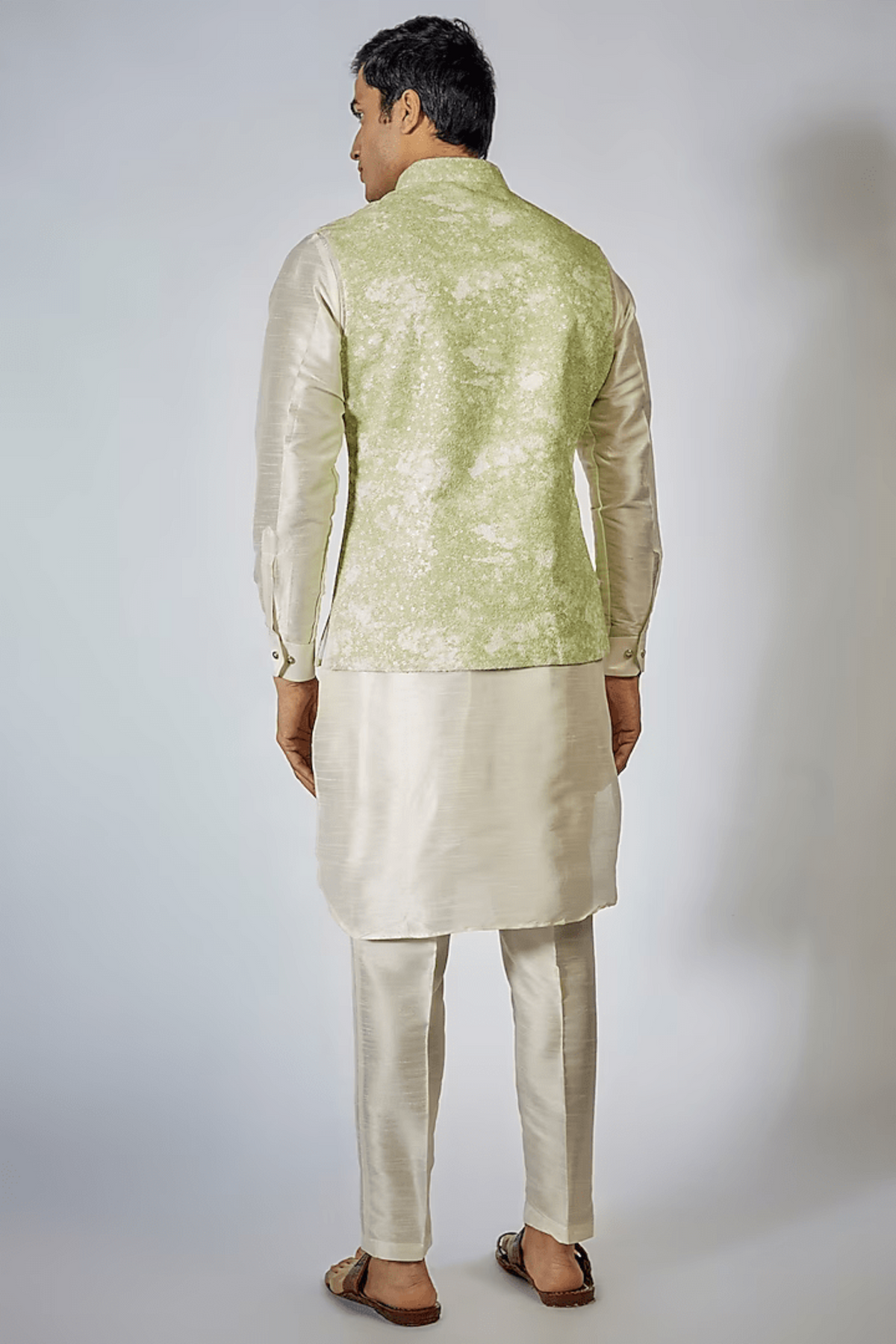 Pista Green Shaded Kurta Jacket Set