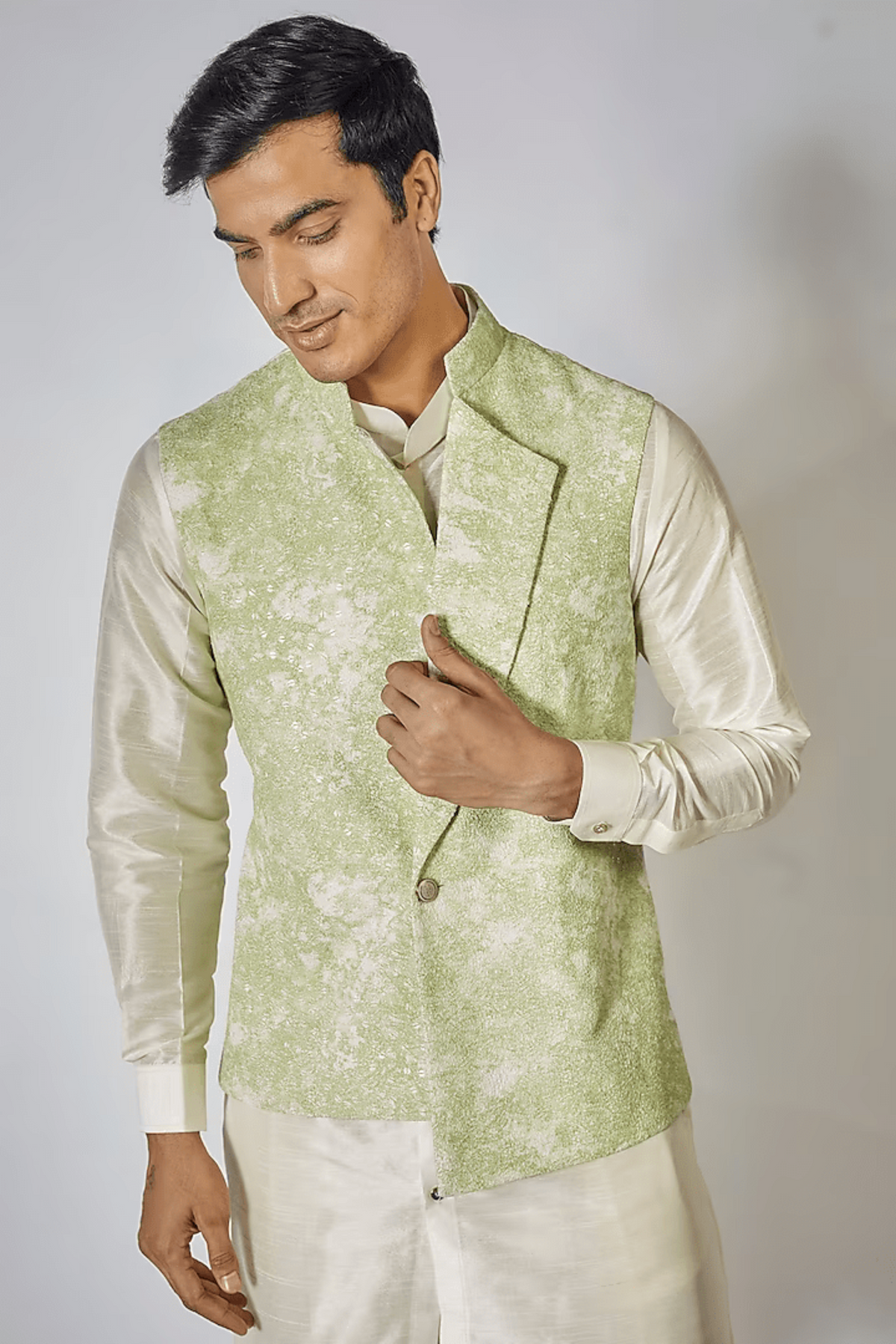 Pista Green Shaded Kurta Jacket Set