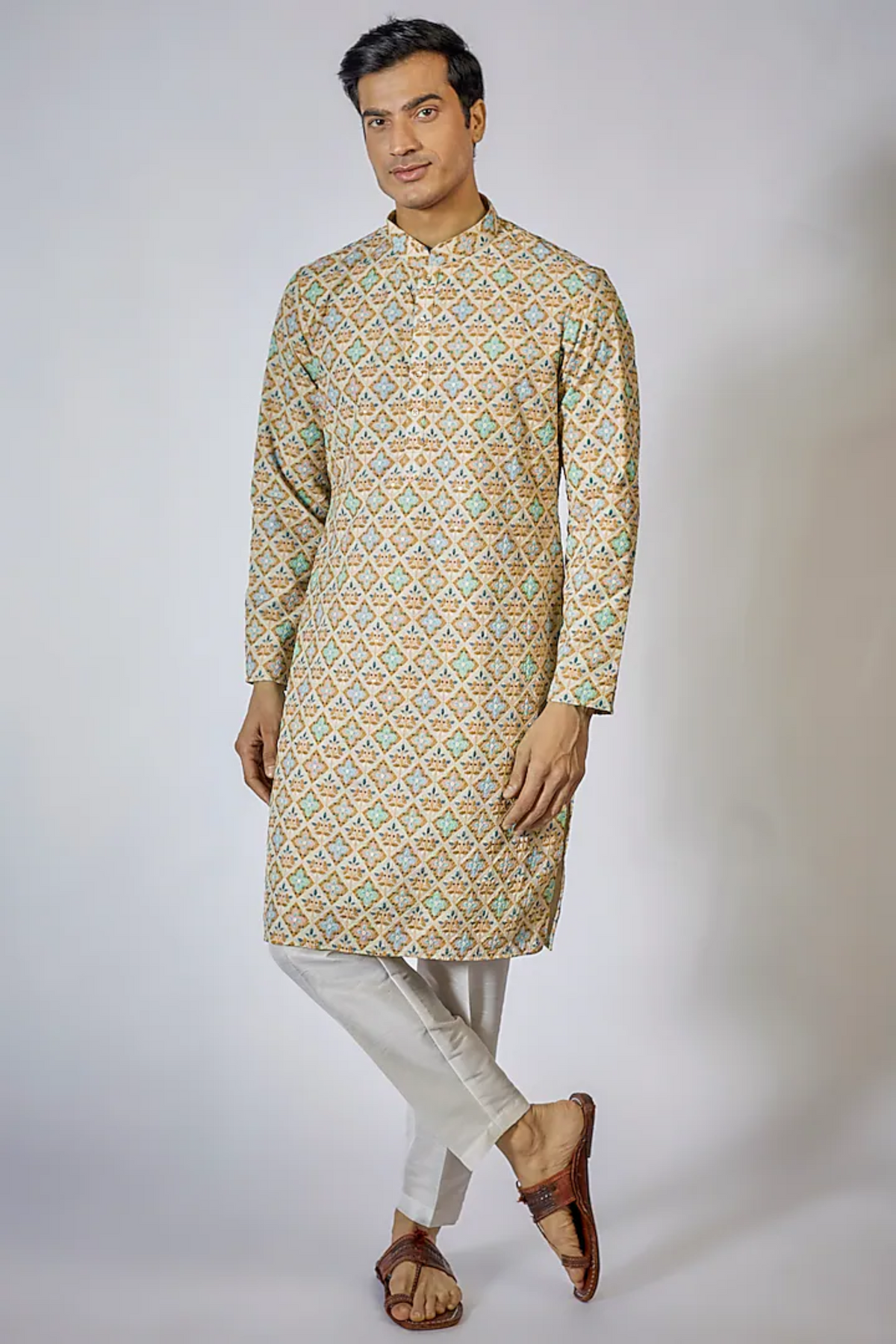 Beige Printed Kurta Set