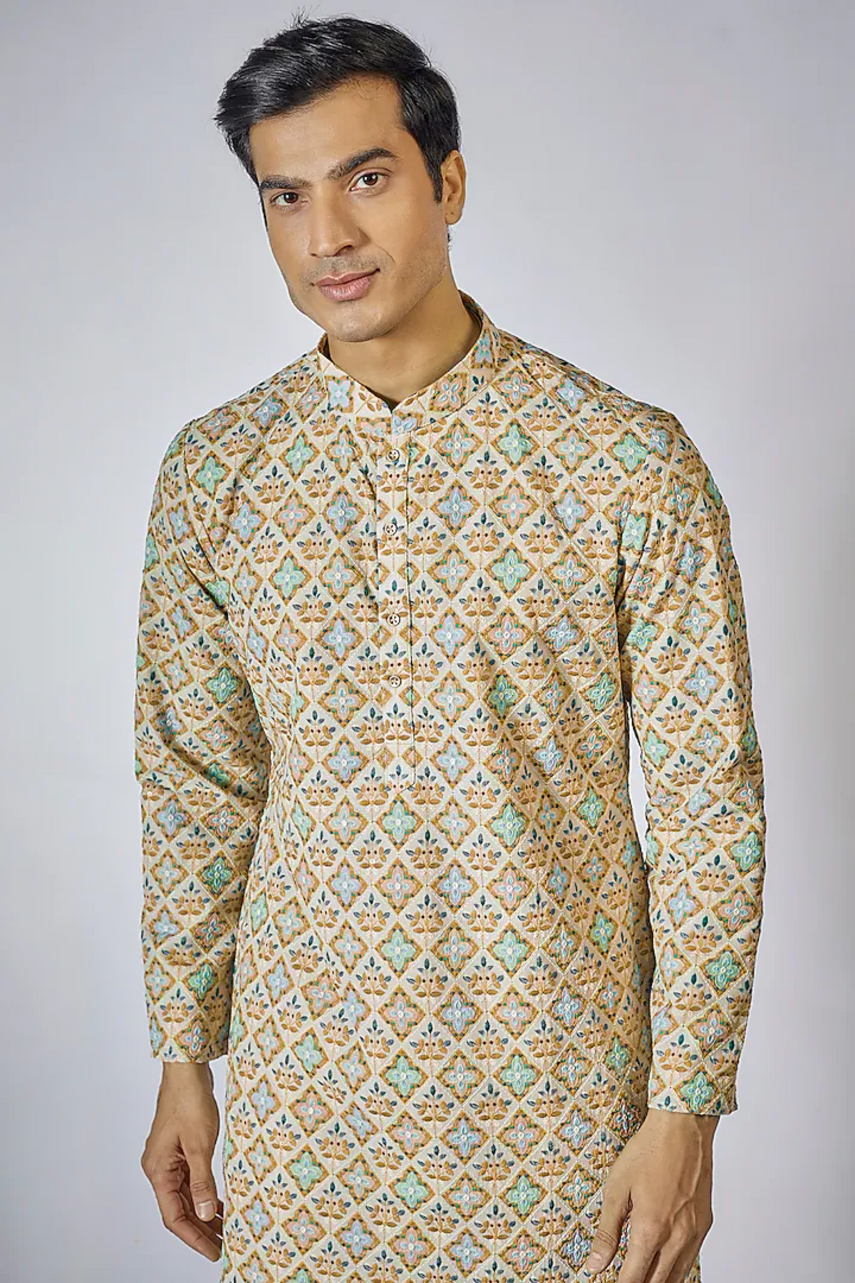 Beige Printed Kurta Set