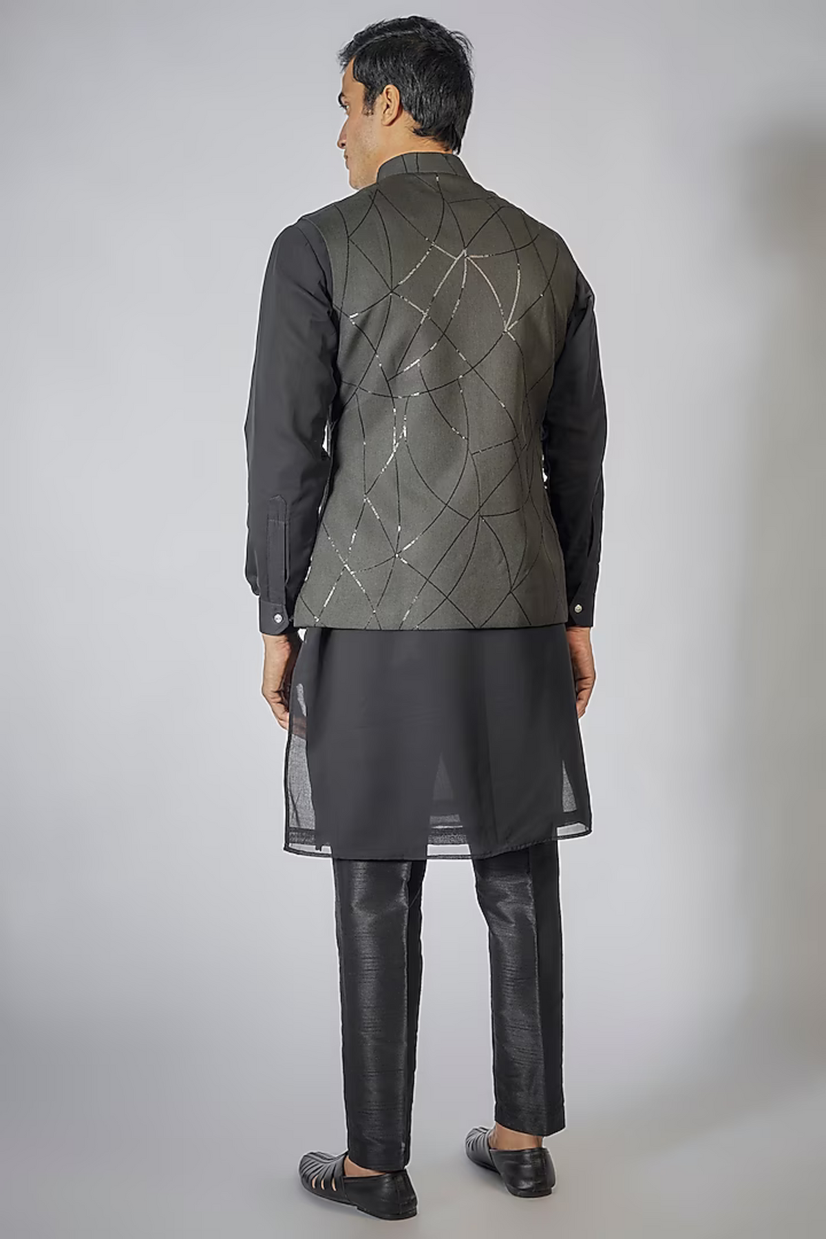 Black Zipper Kurta Jacket Set