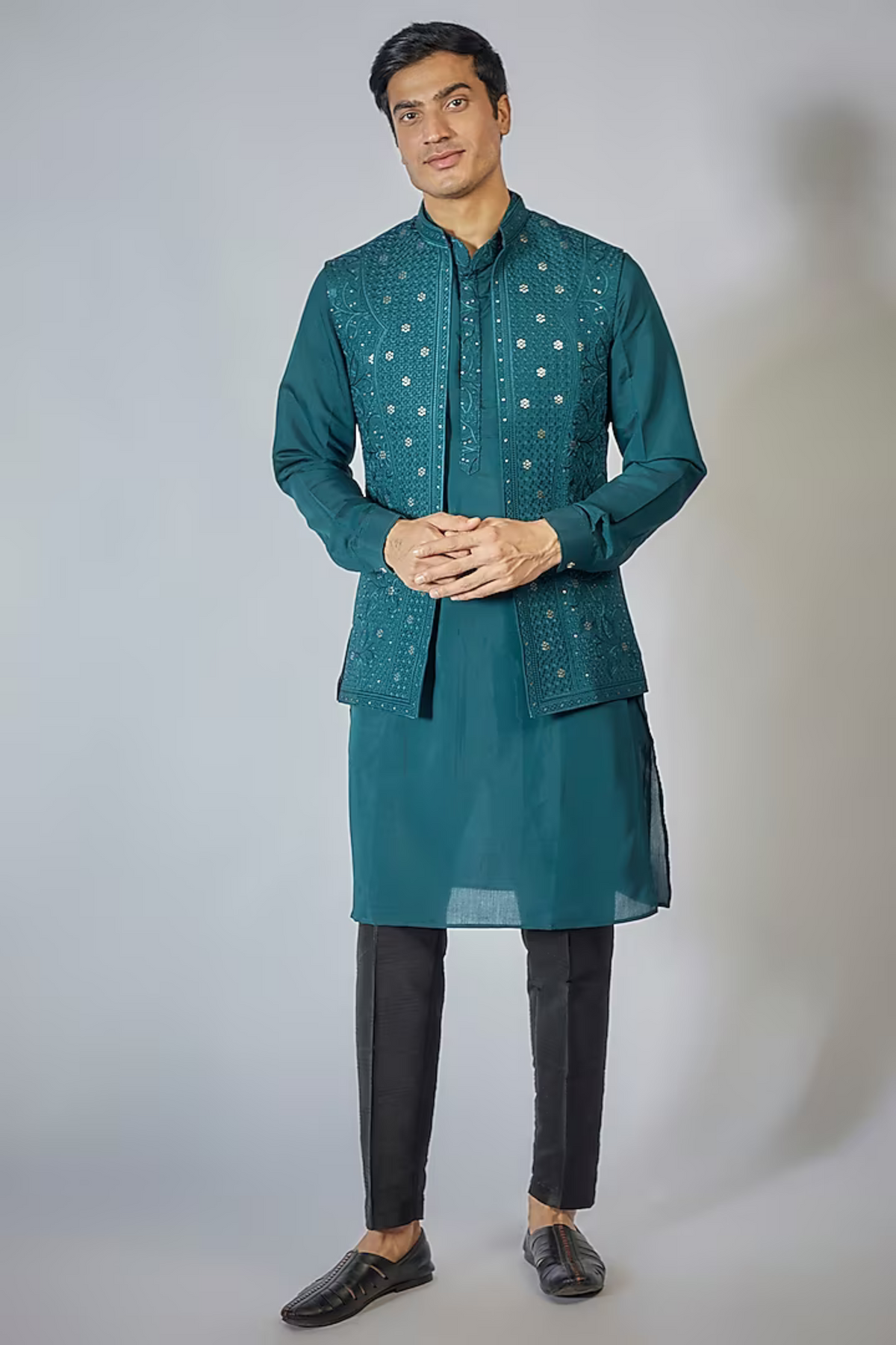 Navy Blue Kurta Jacket Set