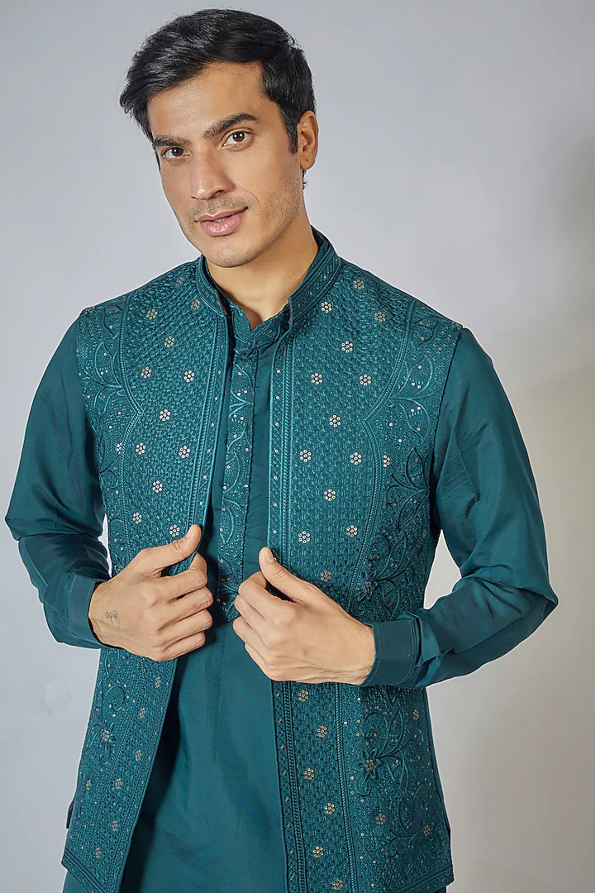 Navy Blue Kurta Jacket Set