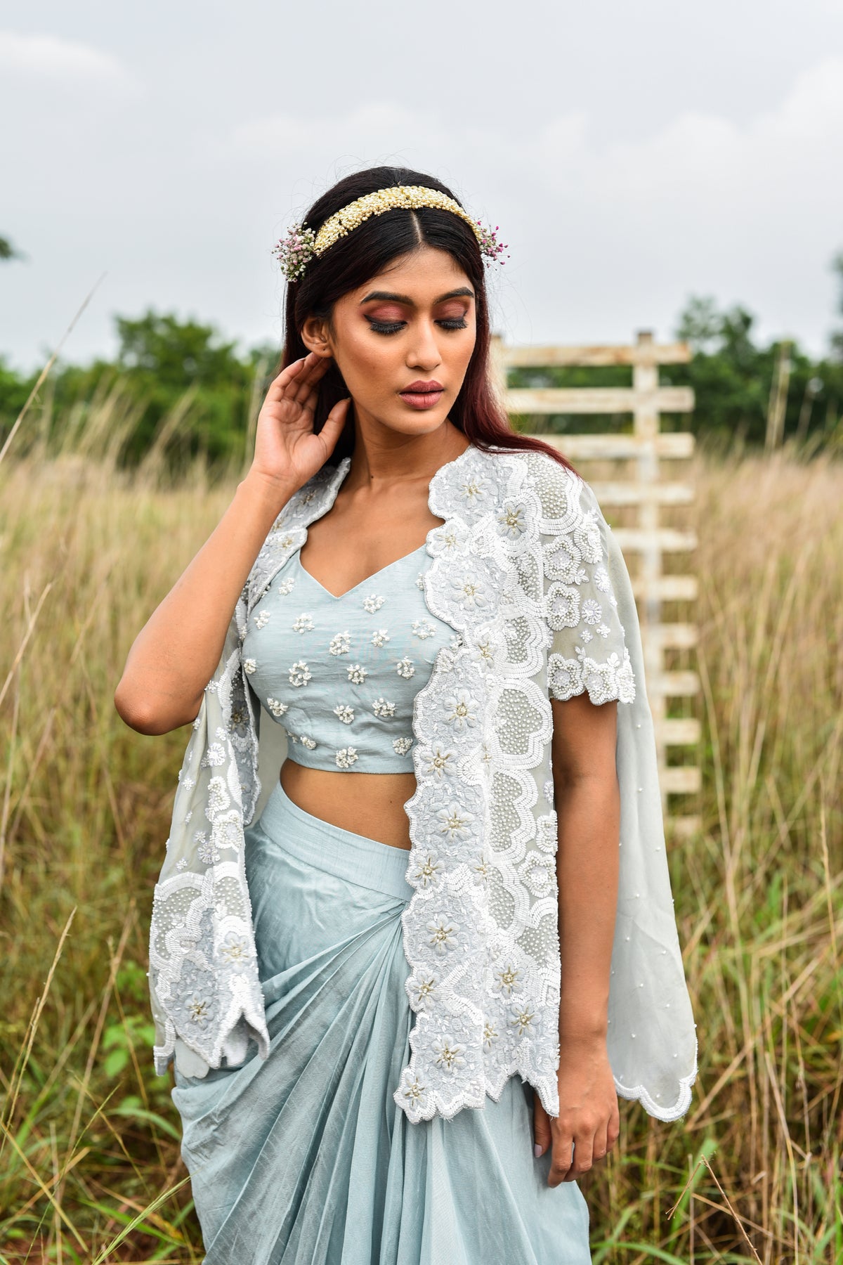 Ice Blue Appliqued Cape Set