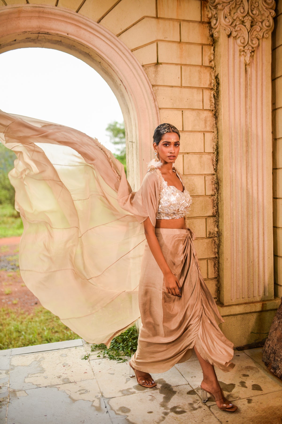 Taupe Organza Cape Set