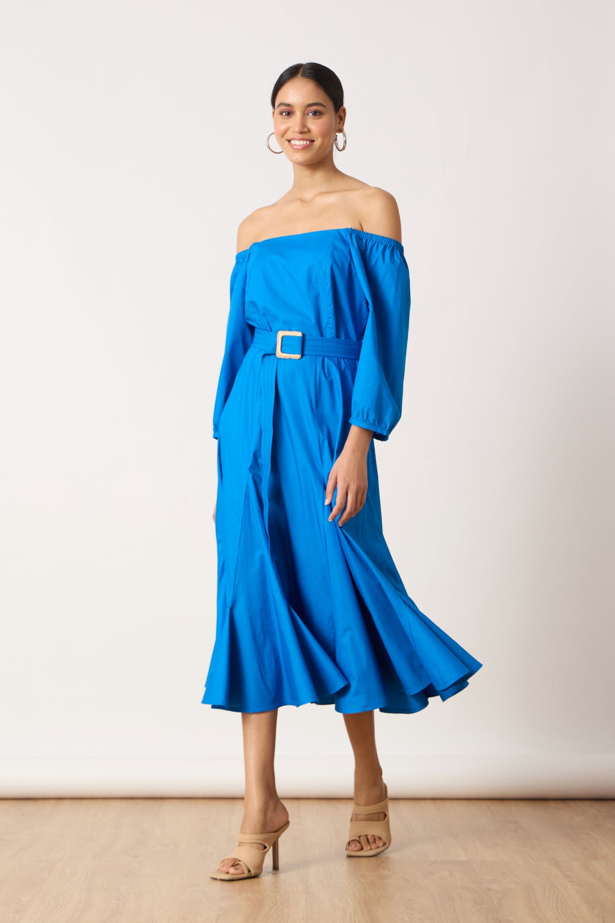 Raina Godet Aster Blue Midi Dress