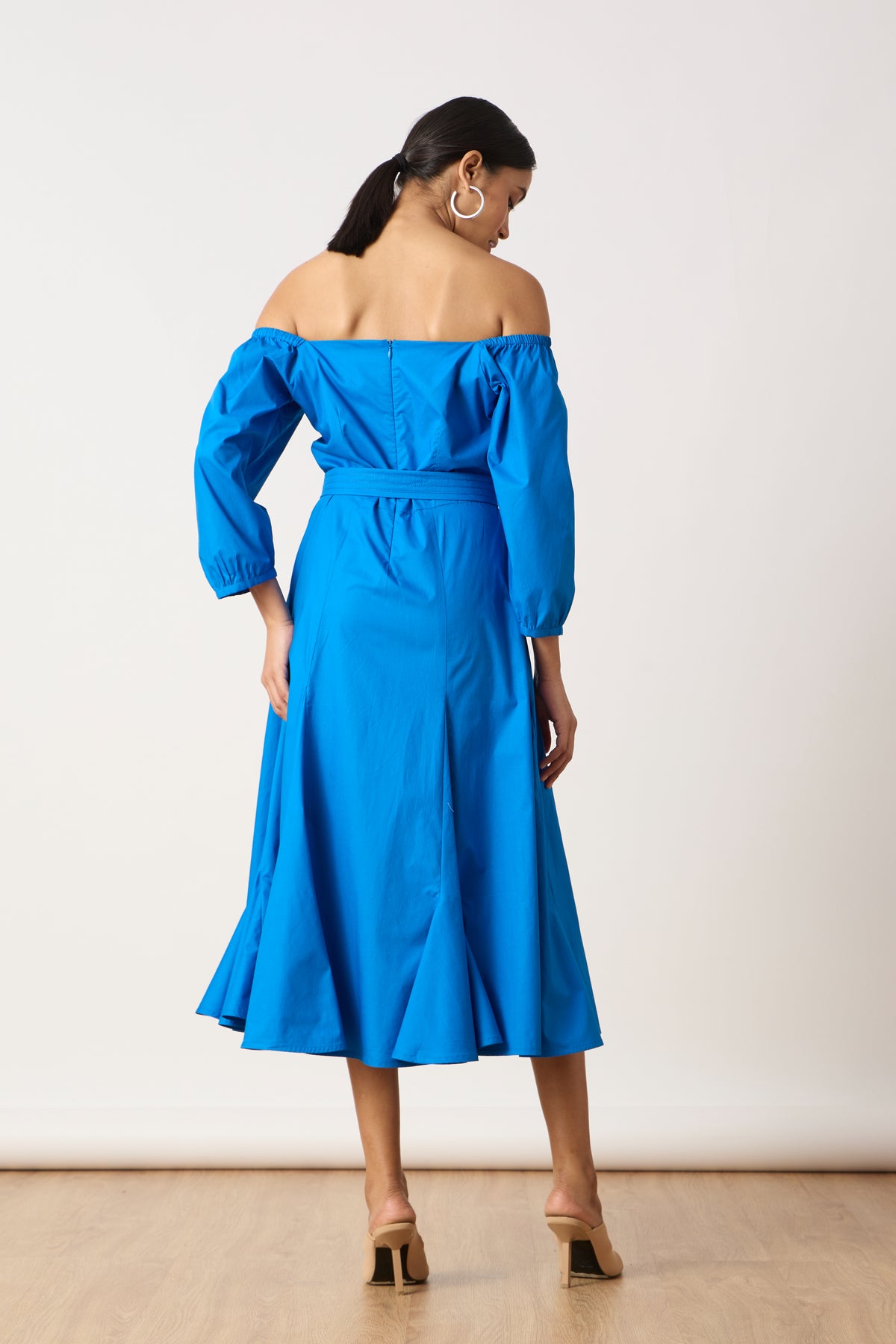 Raina Godet Aster Blue Midi Dress