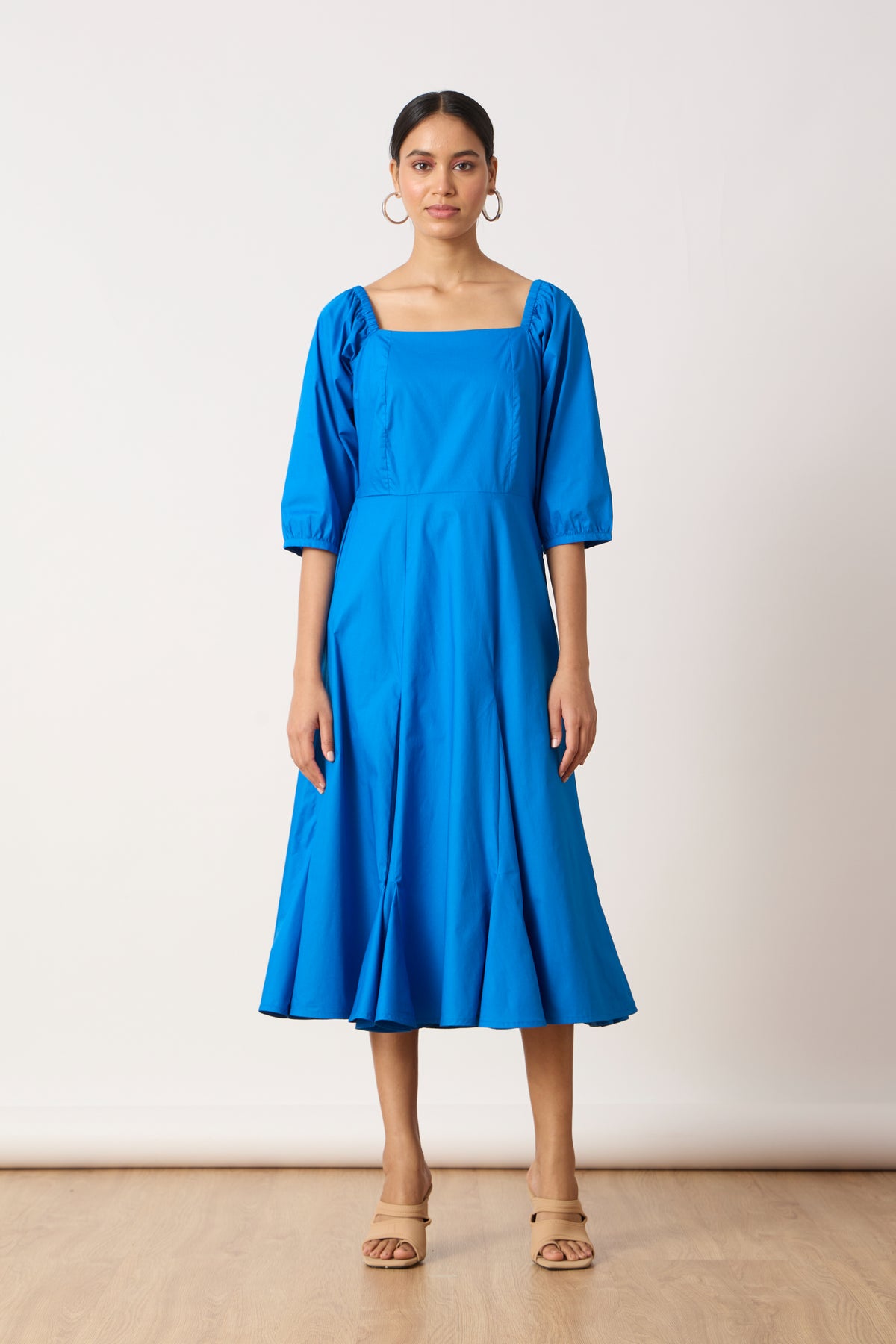 Raina Godet Aster Blue Midi Dress