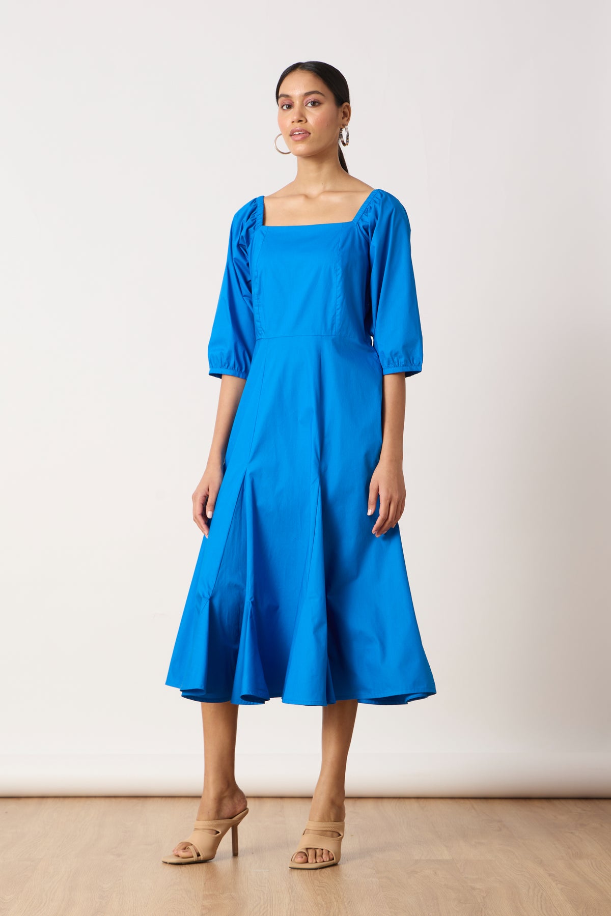 Raina Godet Aster Blue Midi Dress