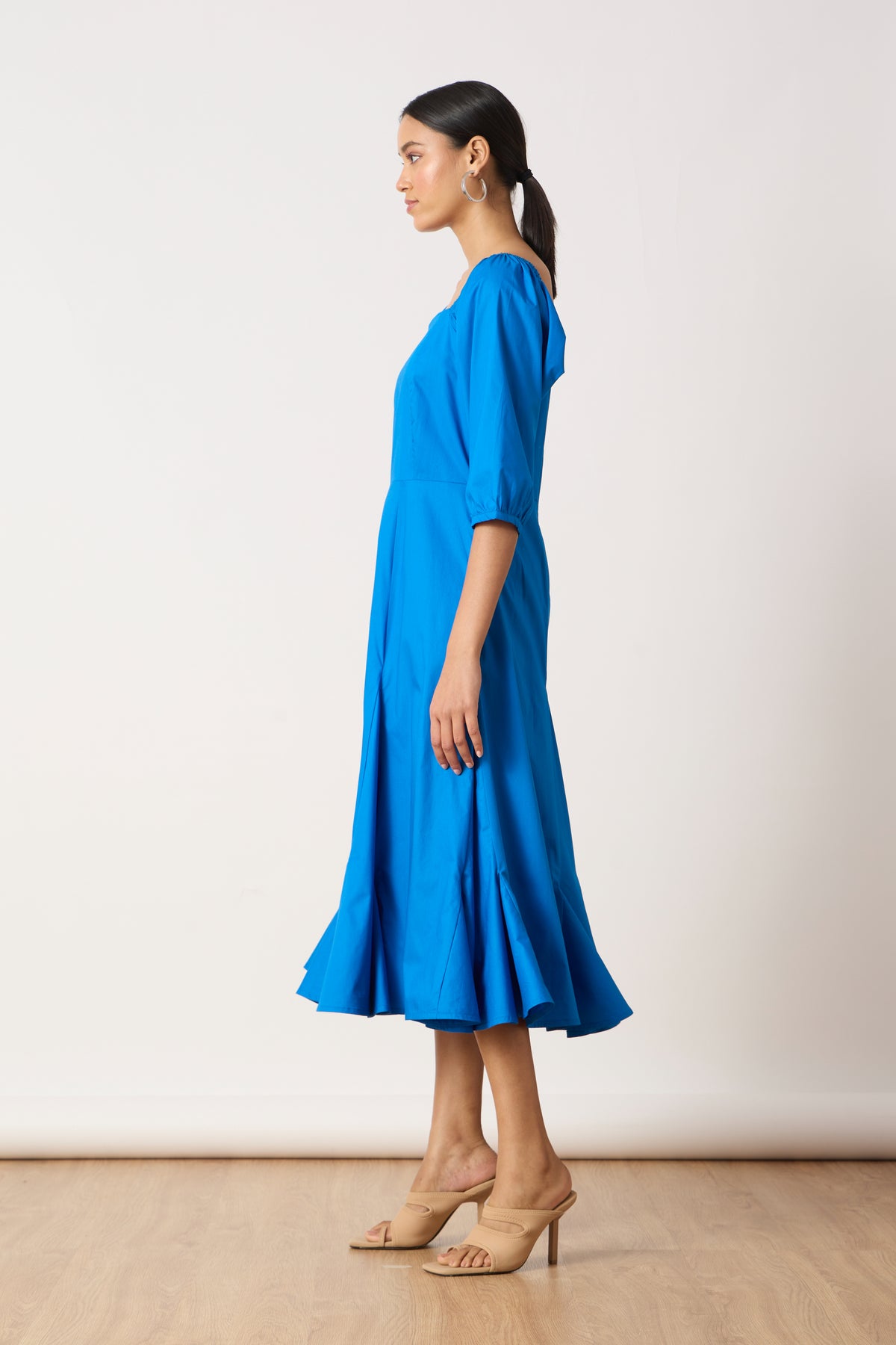 Raina Godet Aster Blue Midi Dress