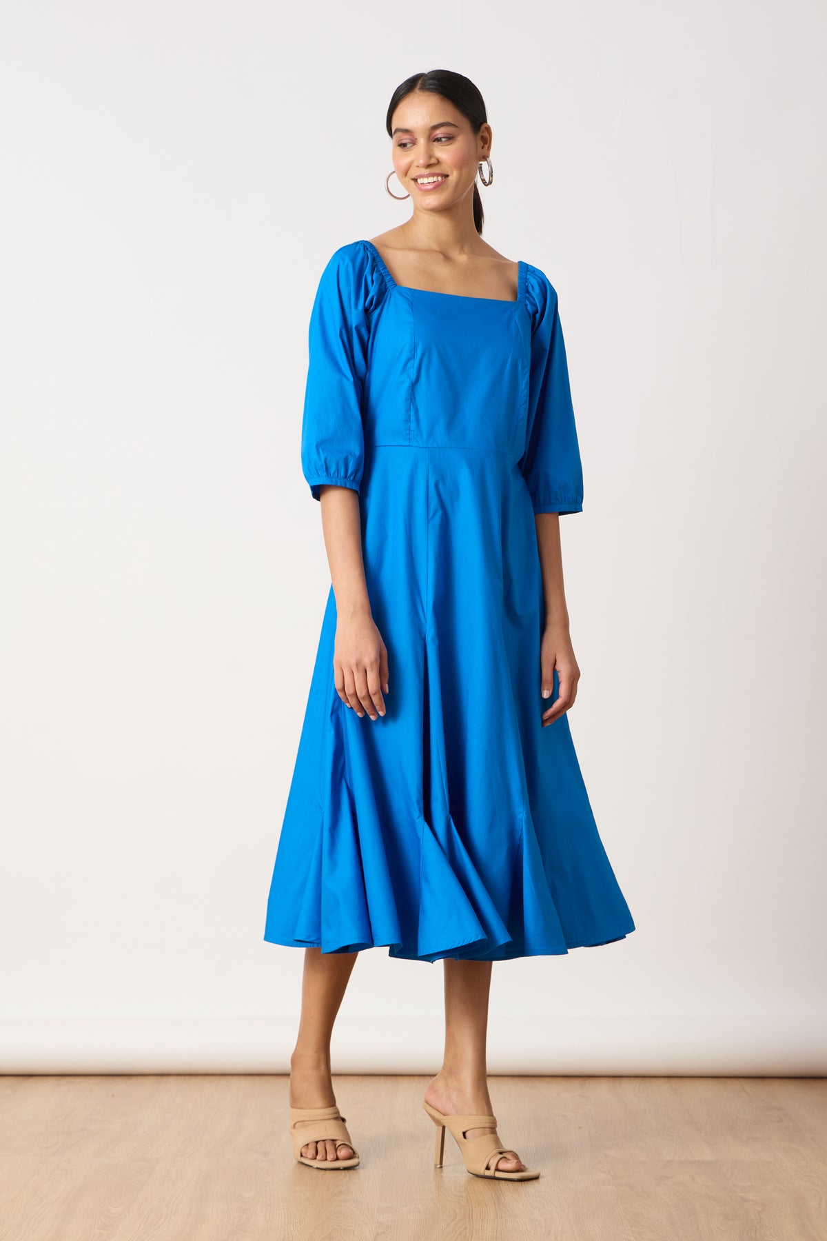 Raina Godet Aster Blue Midi Dress