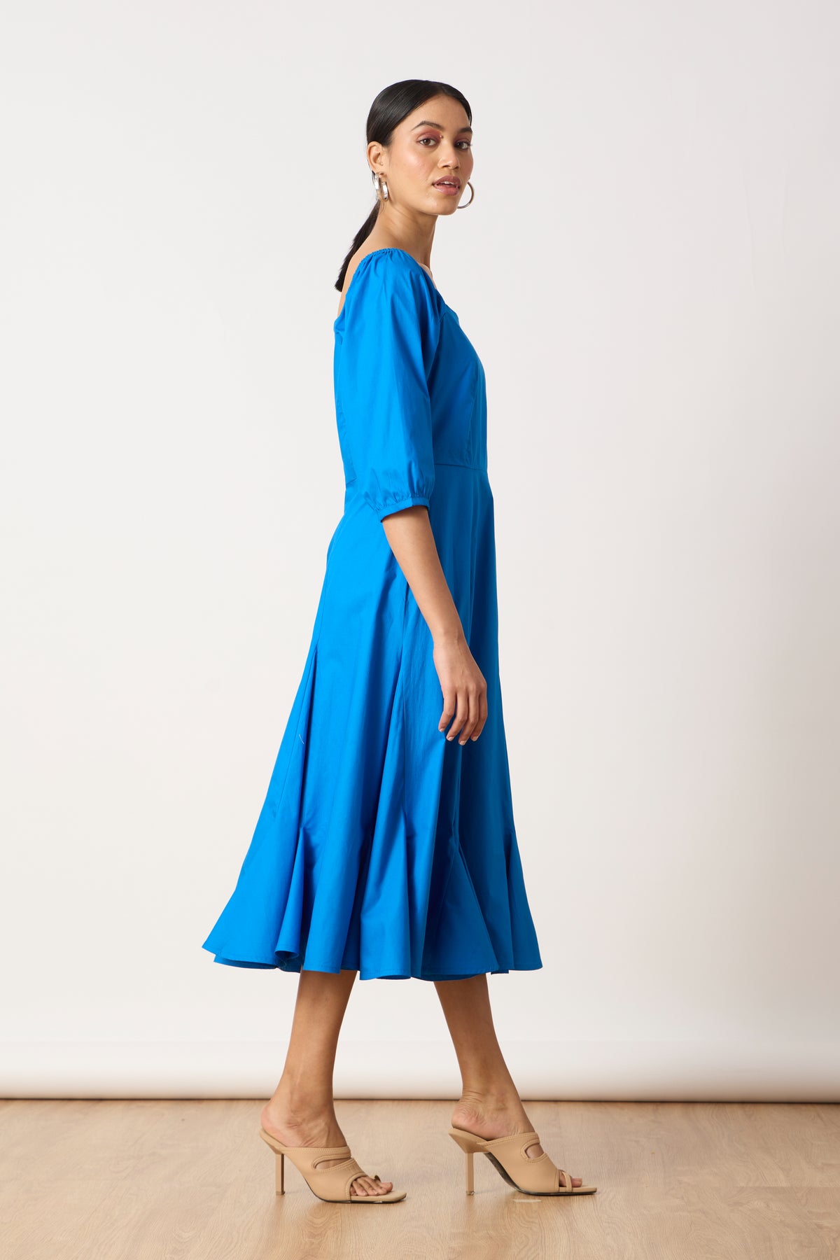 Raina Godet Aster Blue Midi Dress