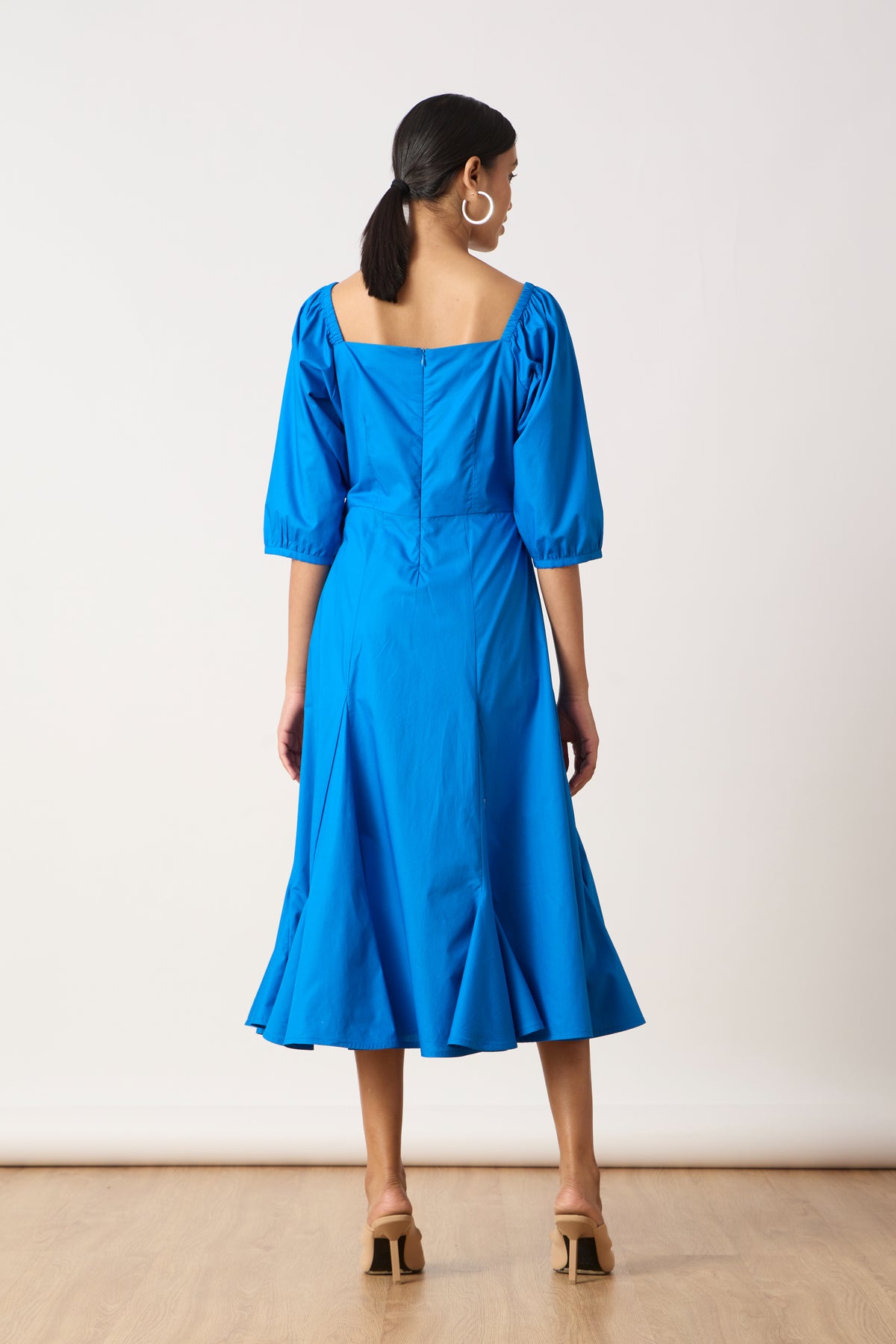 Raina Godet Aster Blue Midi Dress