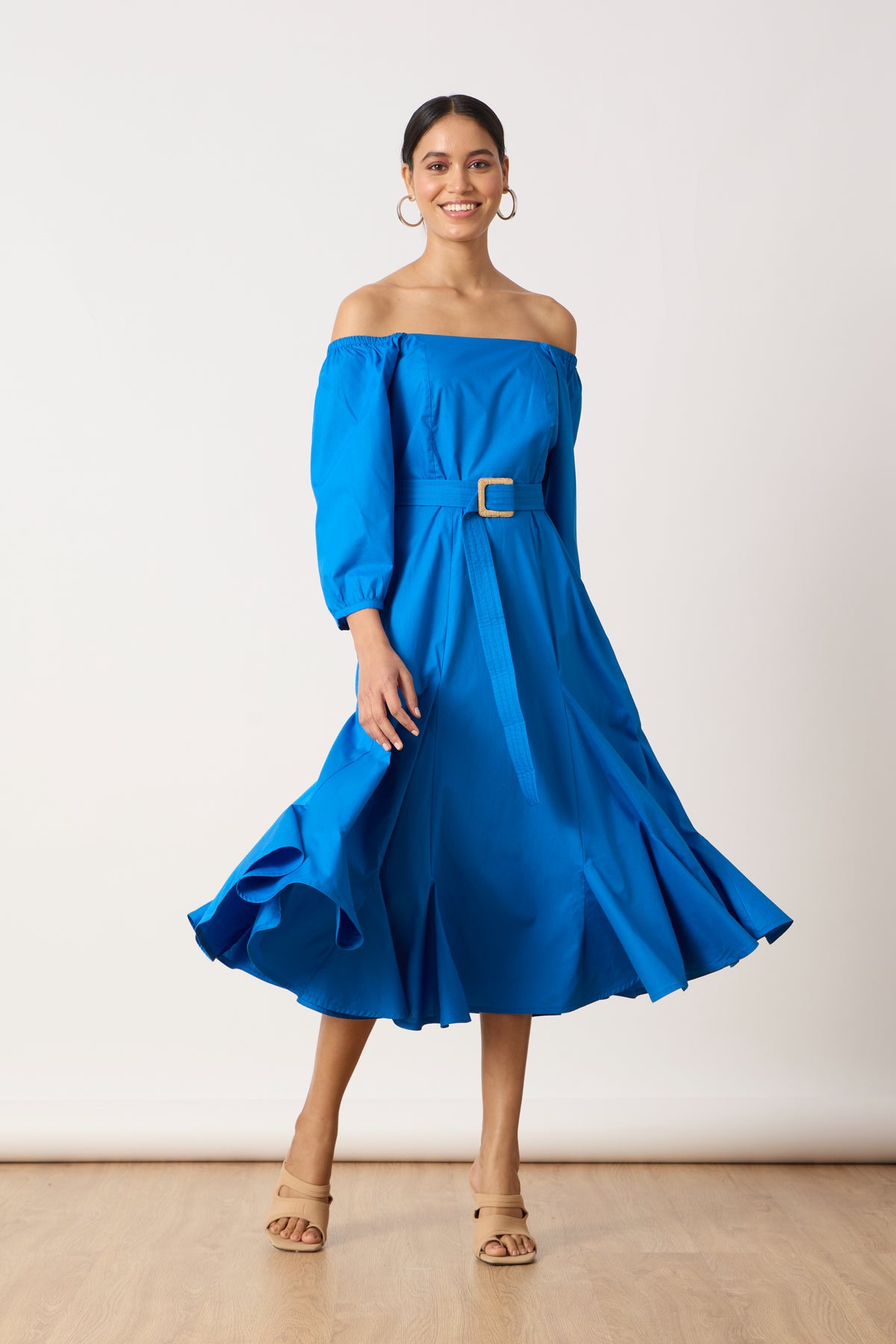 Raina Godet Aster Blue Midi Dress