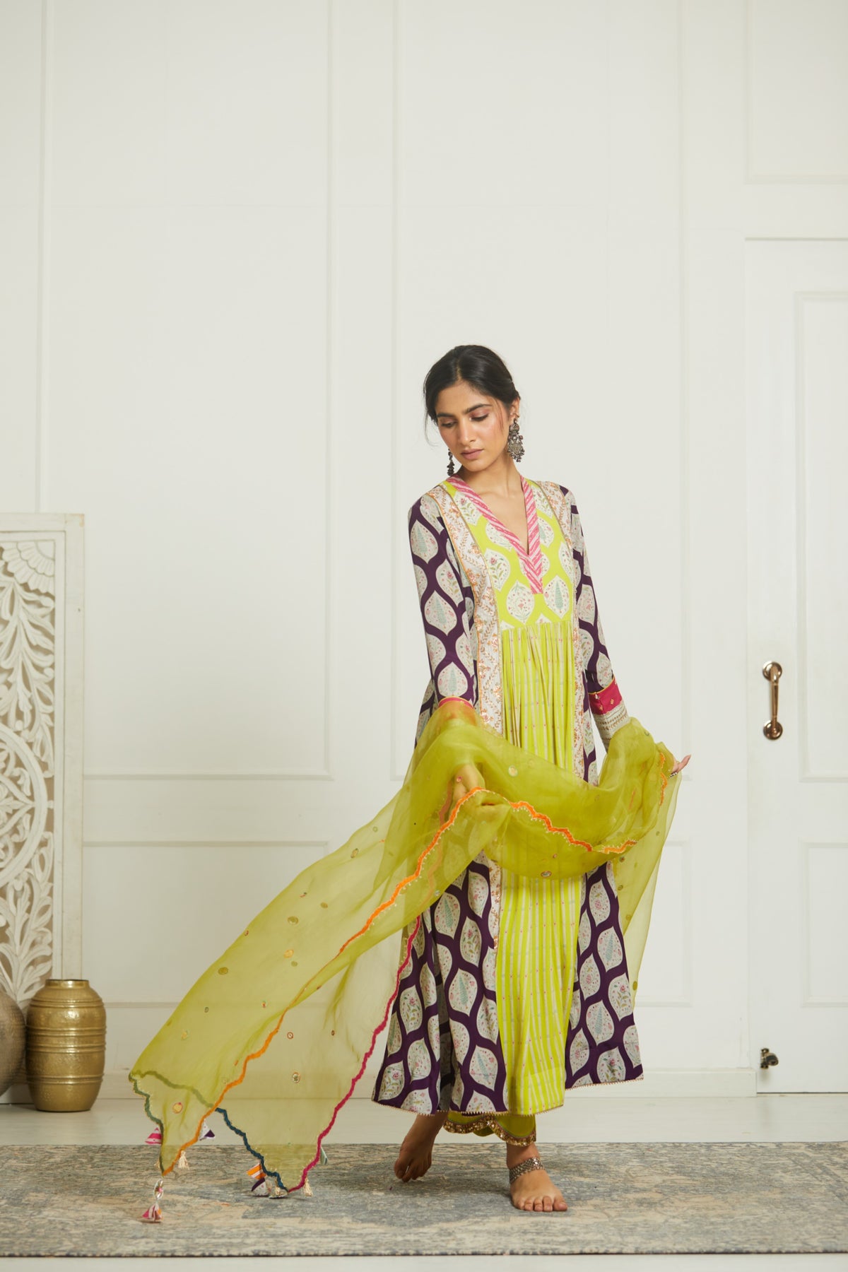 Puple lime printed kurta set